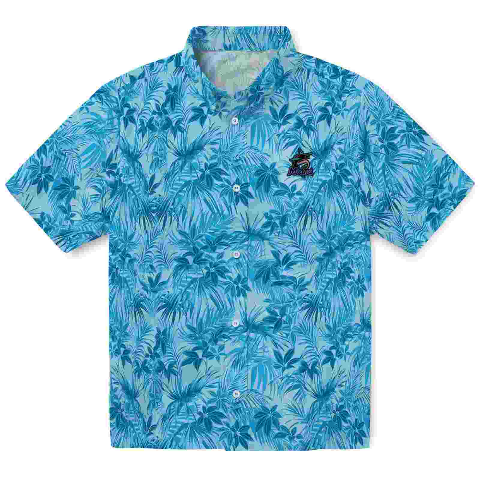 Miami Marlins Leafy Pattern Blue Hawaiian Shirt