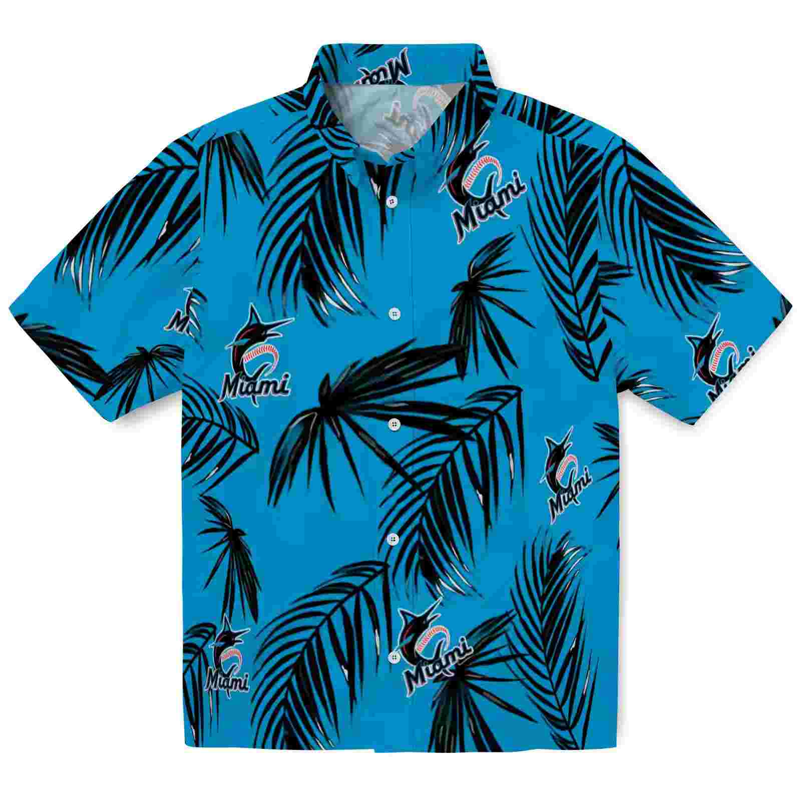 Miami Marlins Palm Leaf Blue Hawaiian Shirt