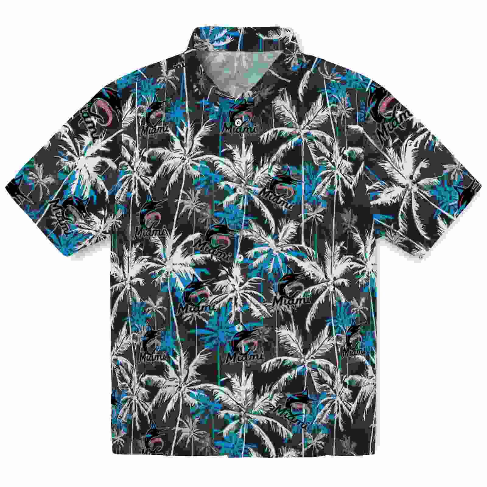 Miami Marlins Palm Pattern Blue Black Hawaiian Shirt