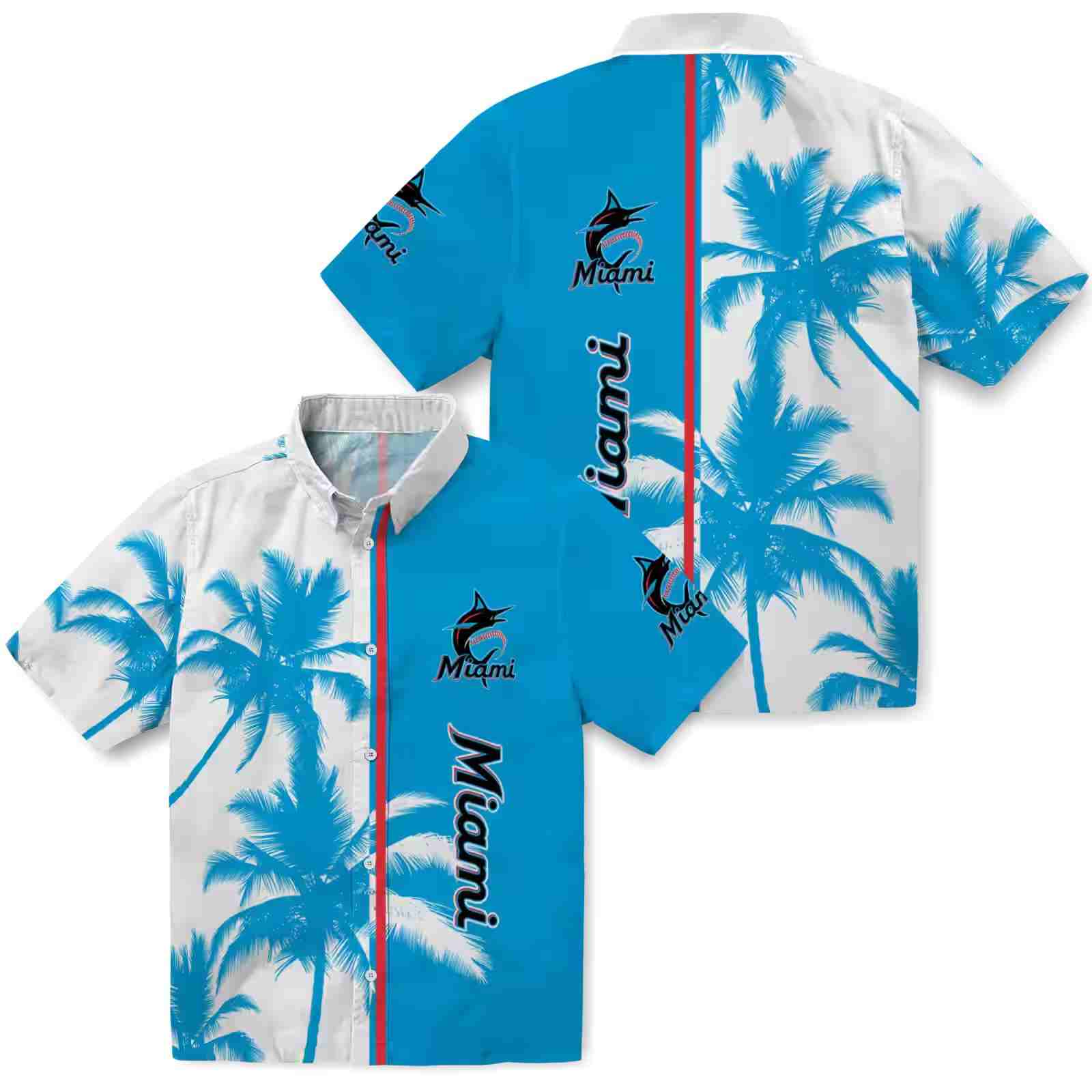 miami marlins palm trees blue white hawaiian shirt high quality