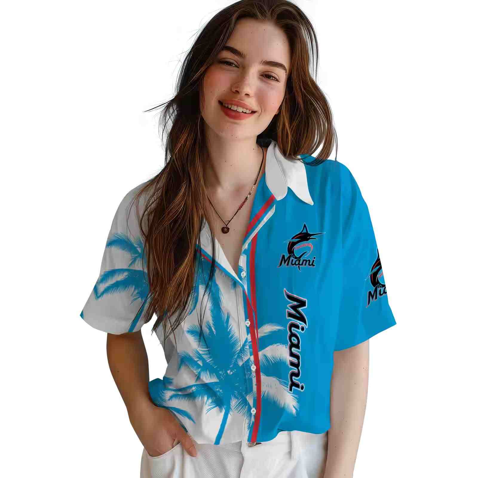 miami marlins palm trees blue white hawaiian shirt latest model