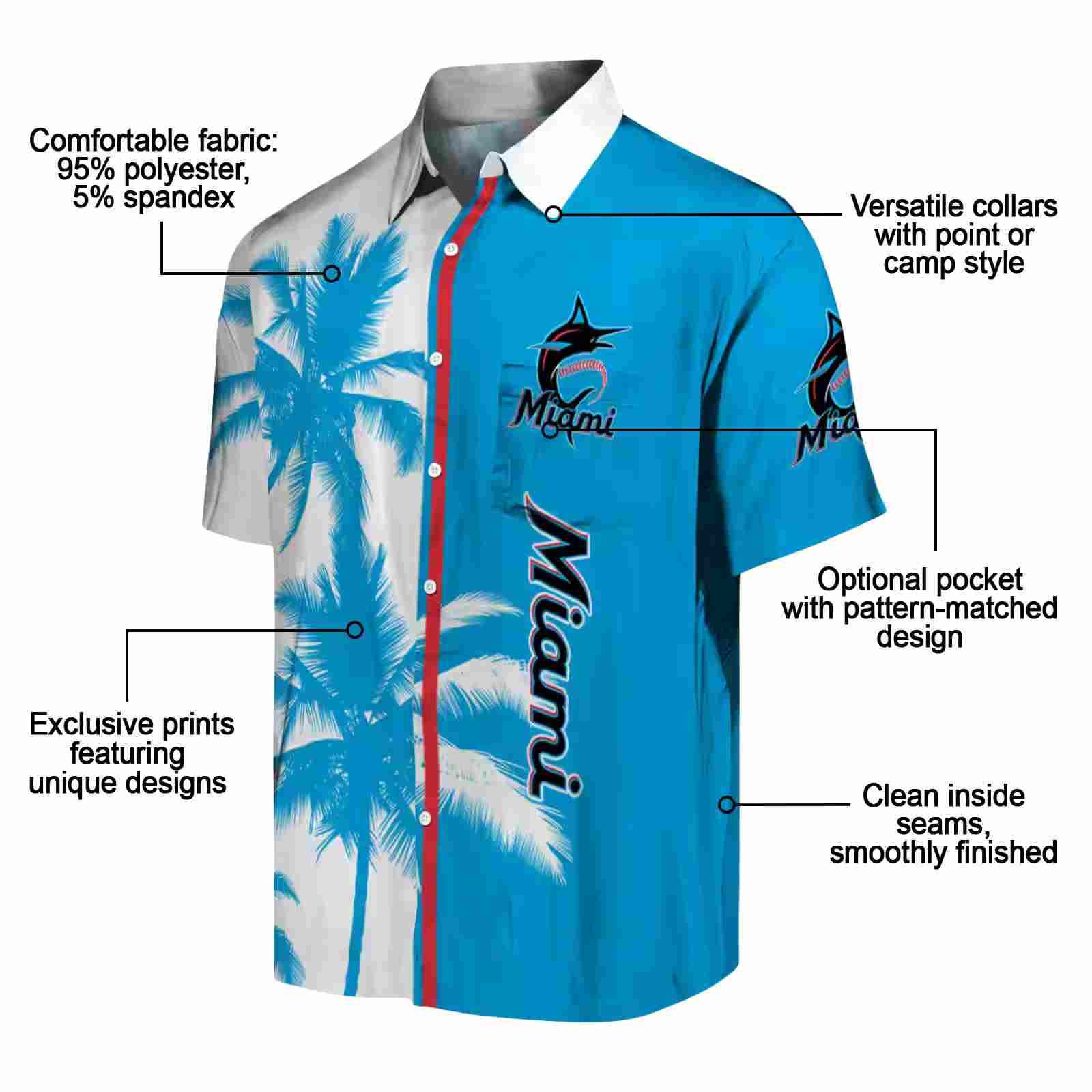 miami marlins palm trees blue white hawaiian shirt new arrival