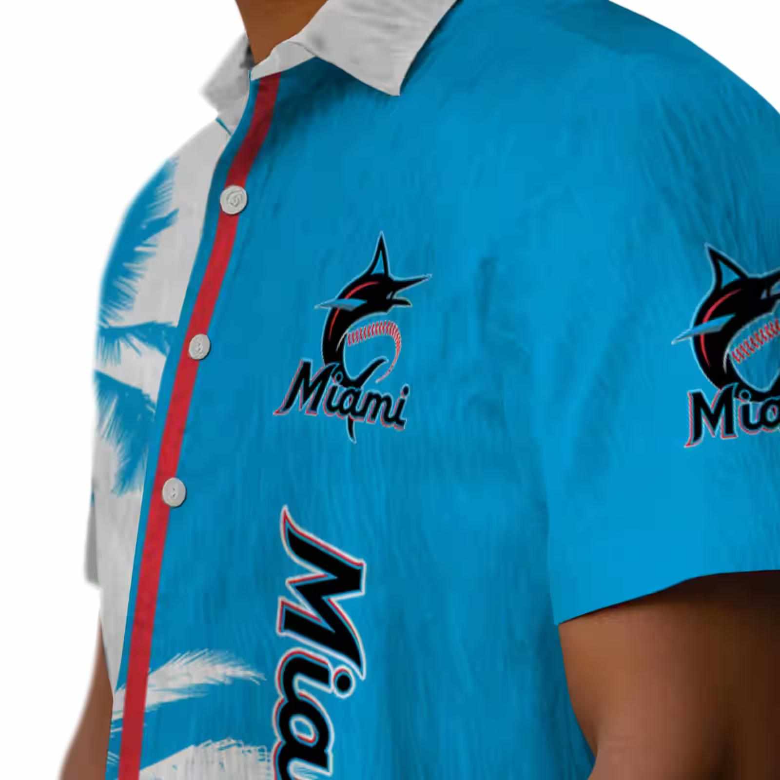 miami marlins palm trees blue white hawaiian shirt trendy