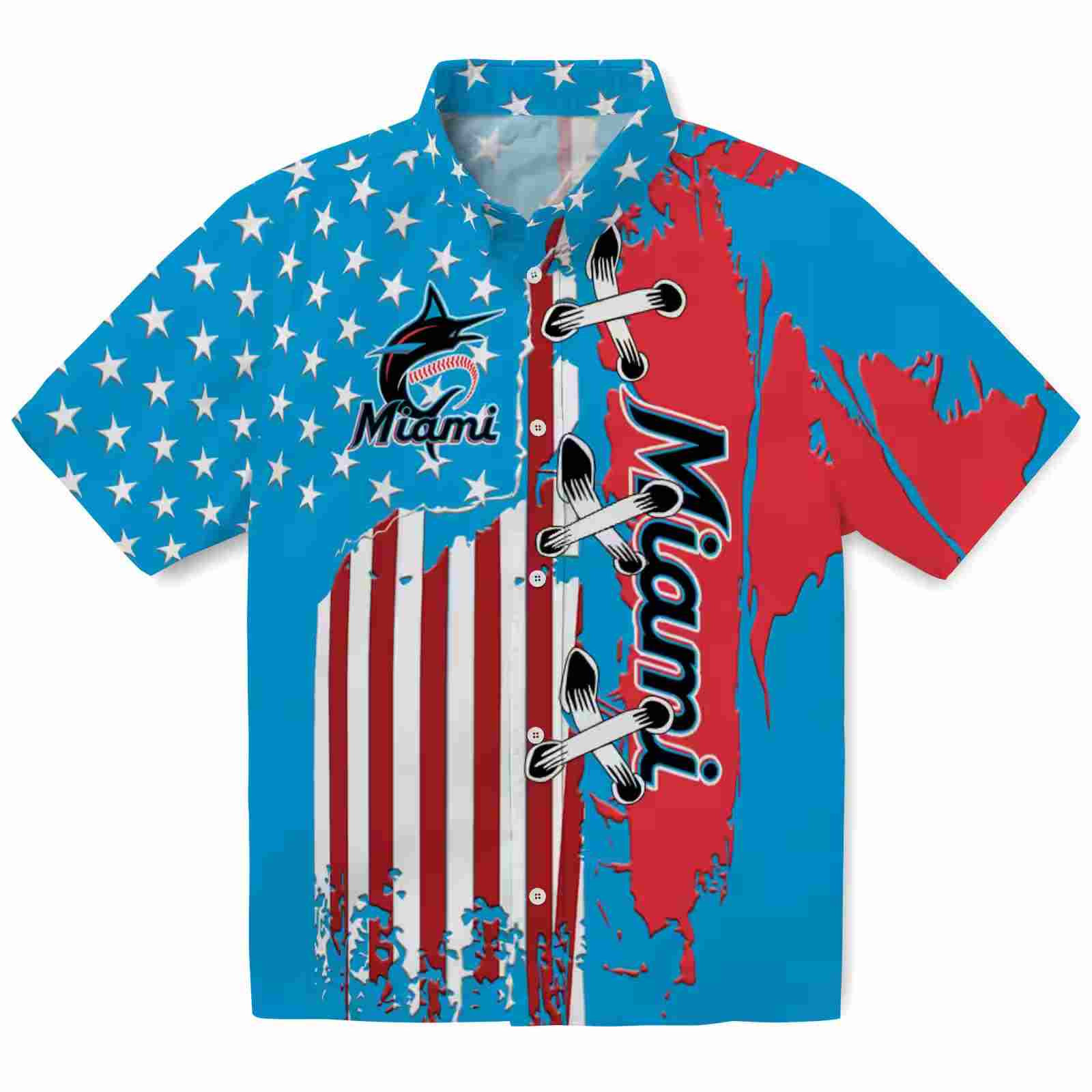 Miami Marlins Stitched Flag Blue Hawaiian Shirt