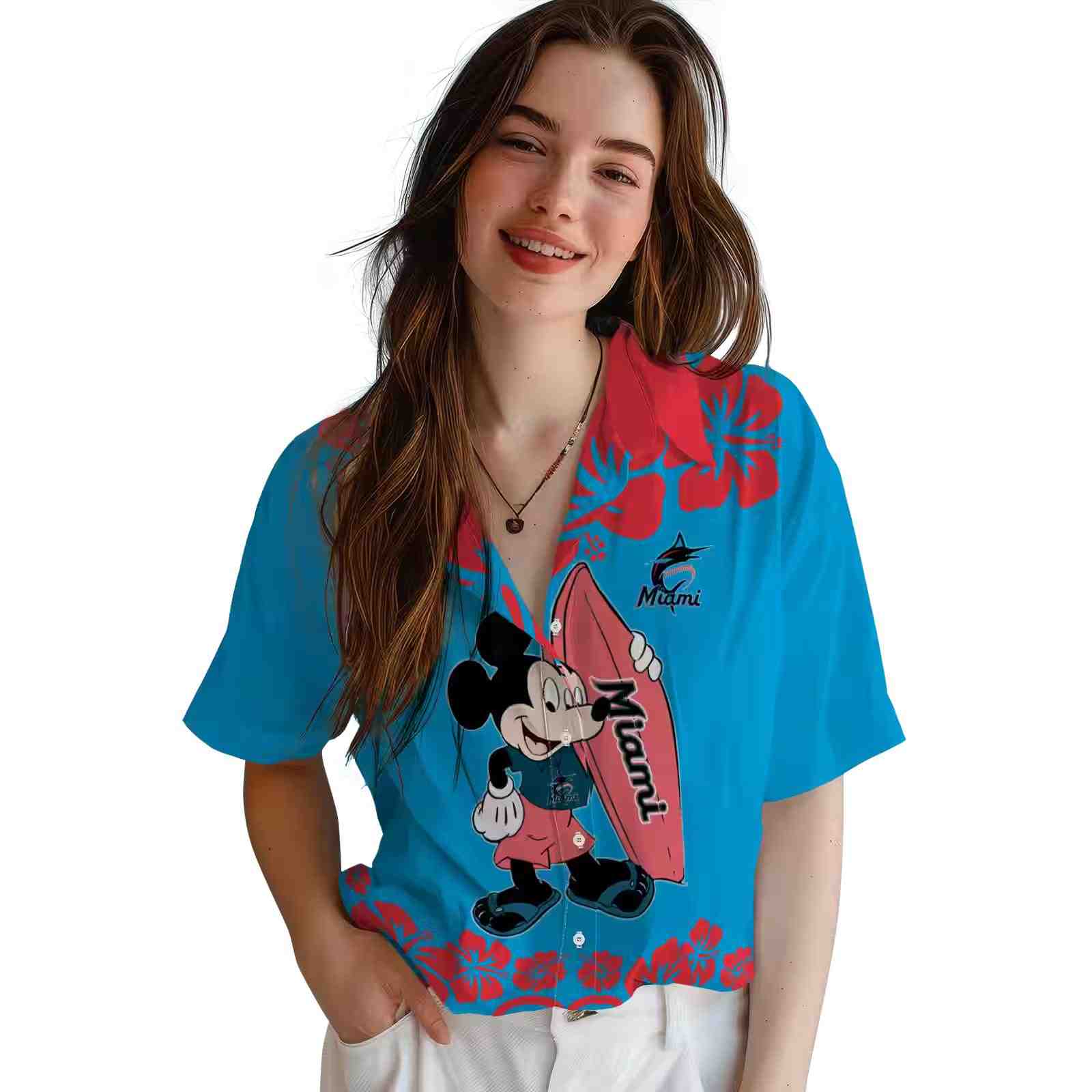 miami marlins surfing mickey blue hawaiian shirt latest model