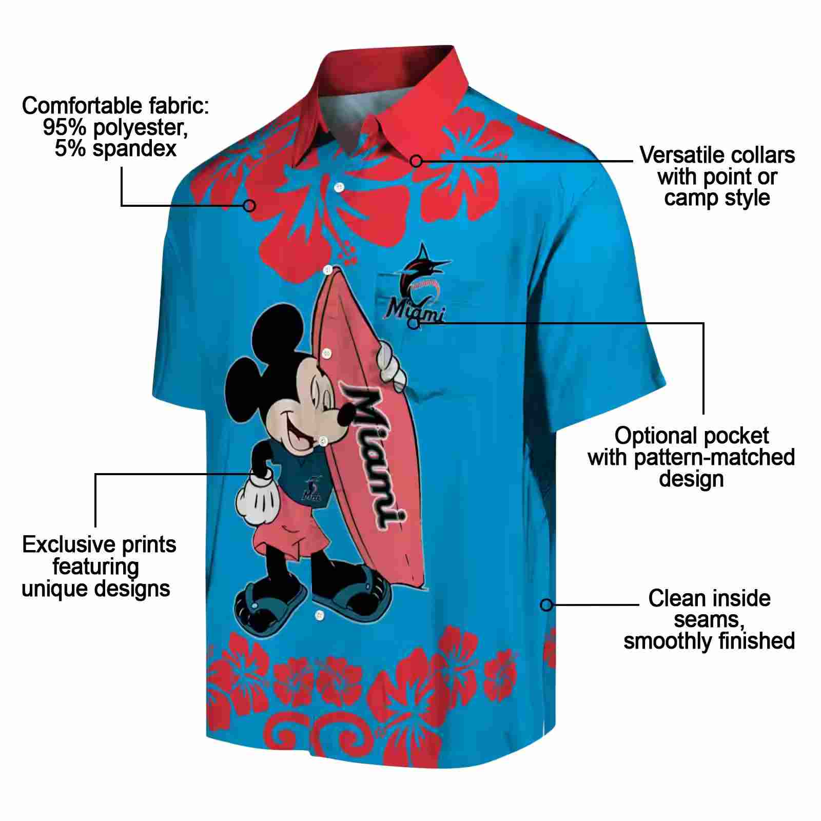 miami marlins surfing mickey blue hawaiian shirt new arrival