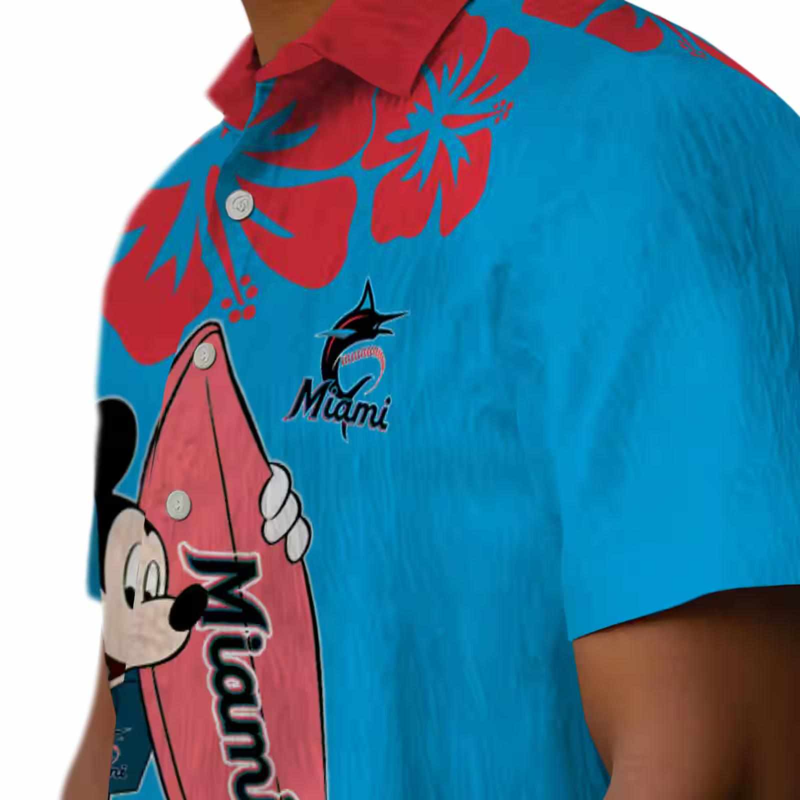 miami marlins surfing mickey blue hawaiian shirt trendy