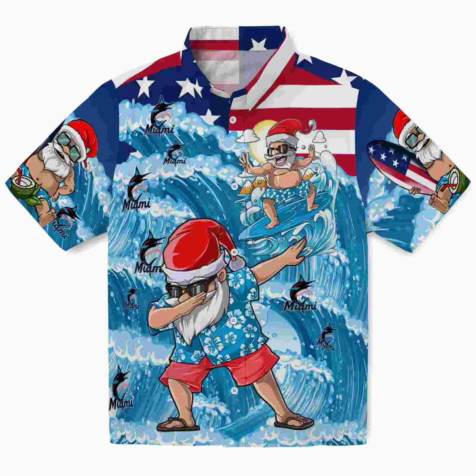 Miami Marlins Surfing Santa Blue Hawaiian Shirt