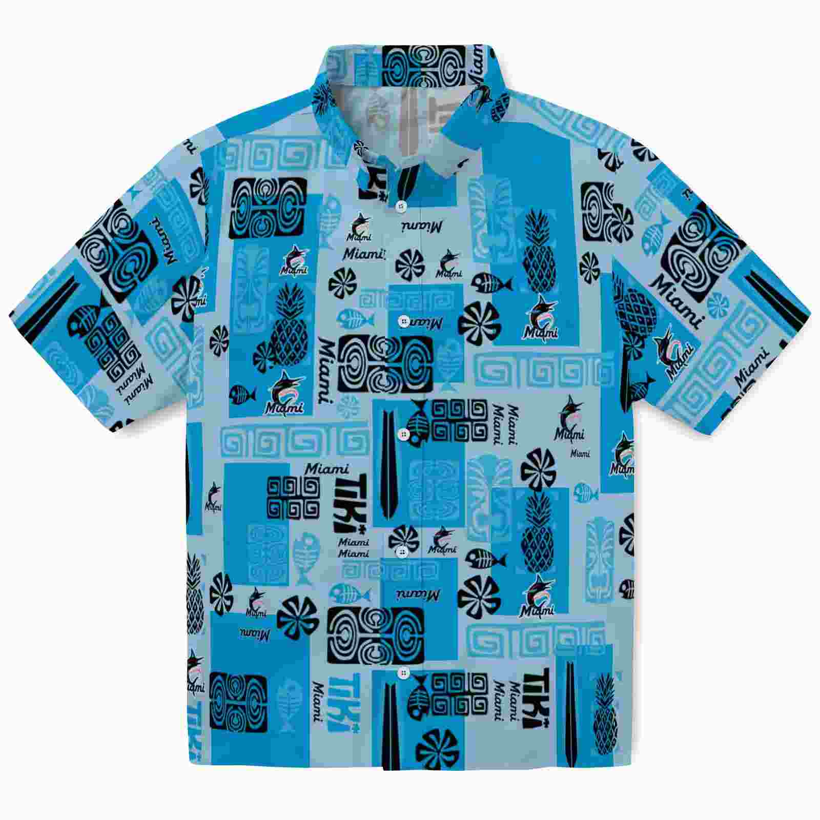 Miami Marlins Tribal Symbols Blue Hawaiian Shirt