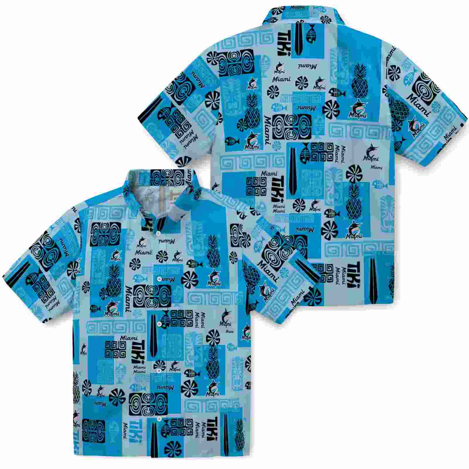 miami marlins tribal symbols blue hawaiian shirt high quality