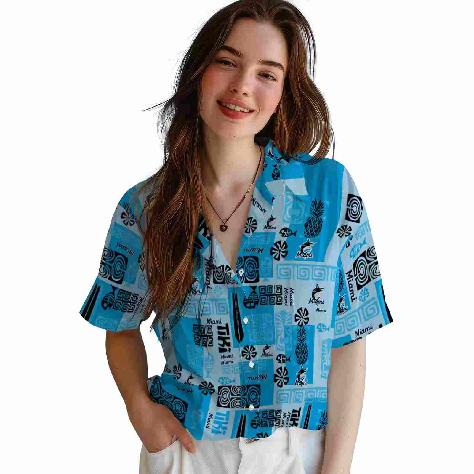 miami marlins tribal symbols blue hawaiian shirt latest model