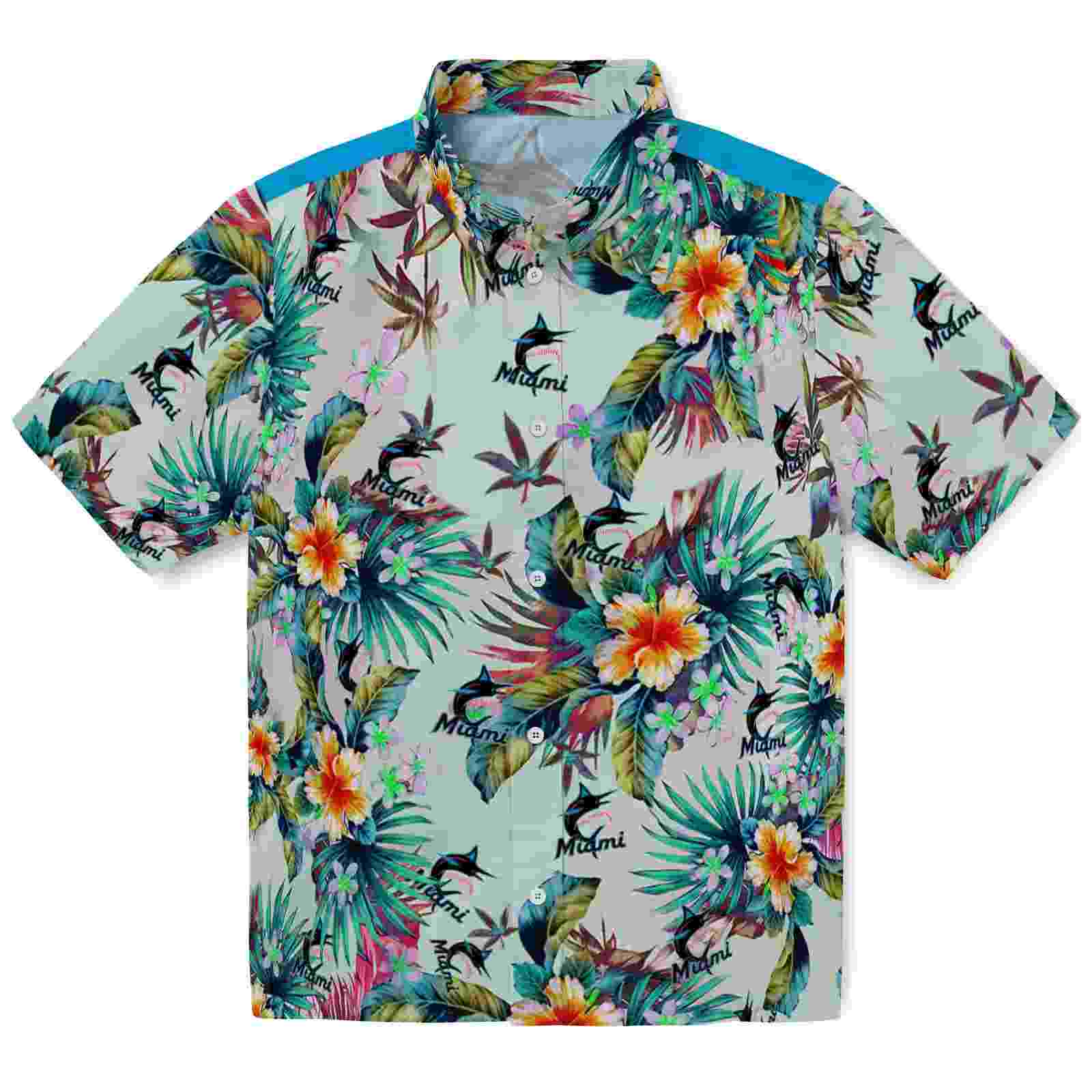 Miami Marlins Tropical Foliage Green Hawaiian Shirt