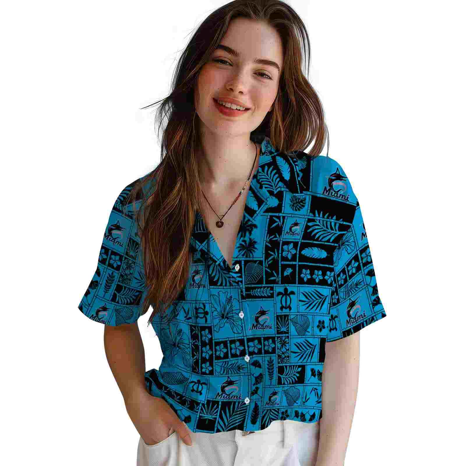 miami marlins tropical patchwork blue black hawaiian shirt latest model