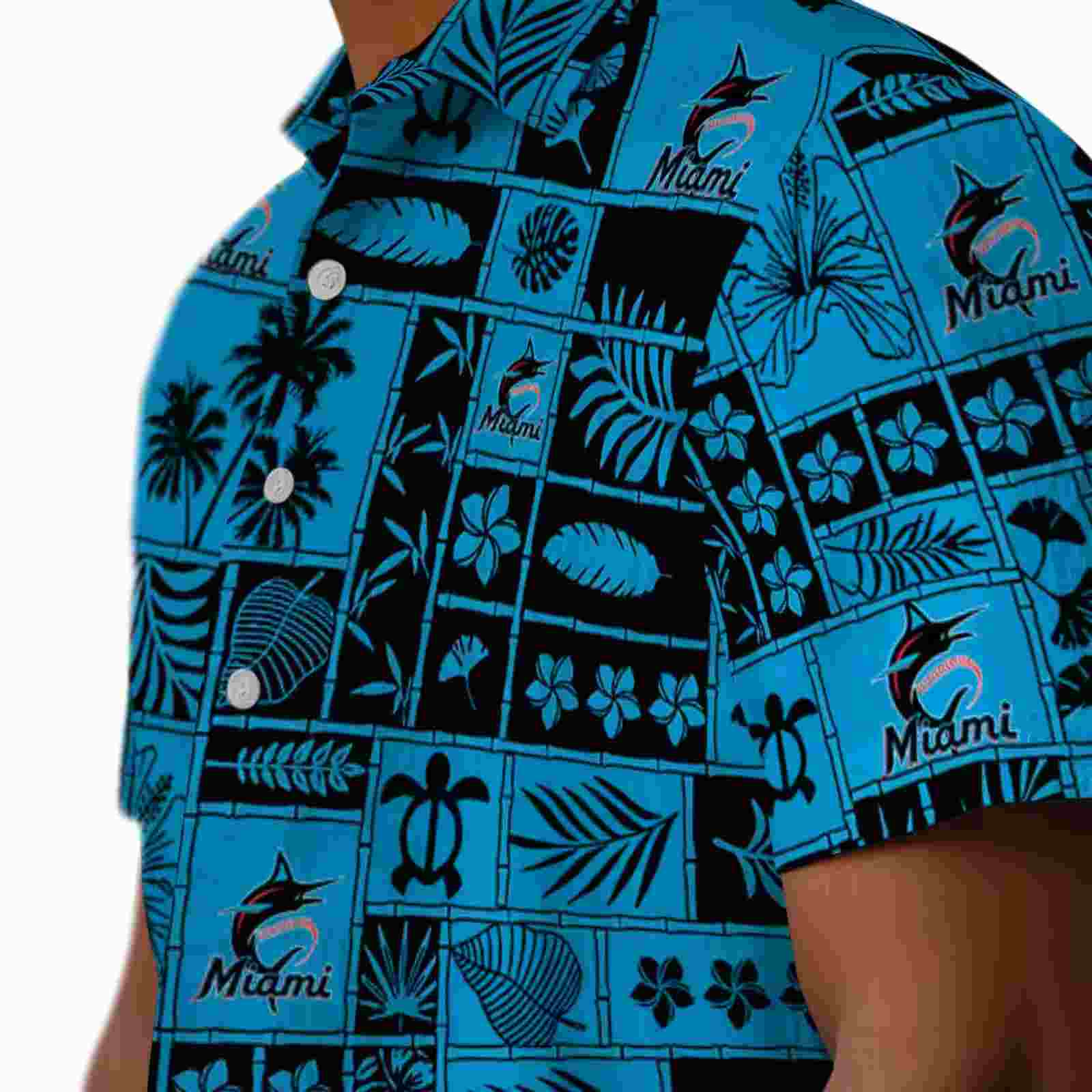 miami marlins tropical patchwork blue black hawaiian shirt trendy