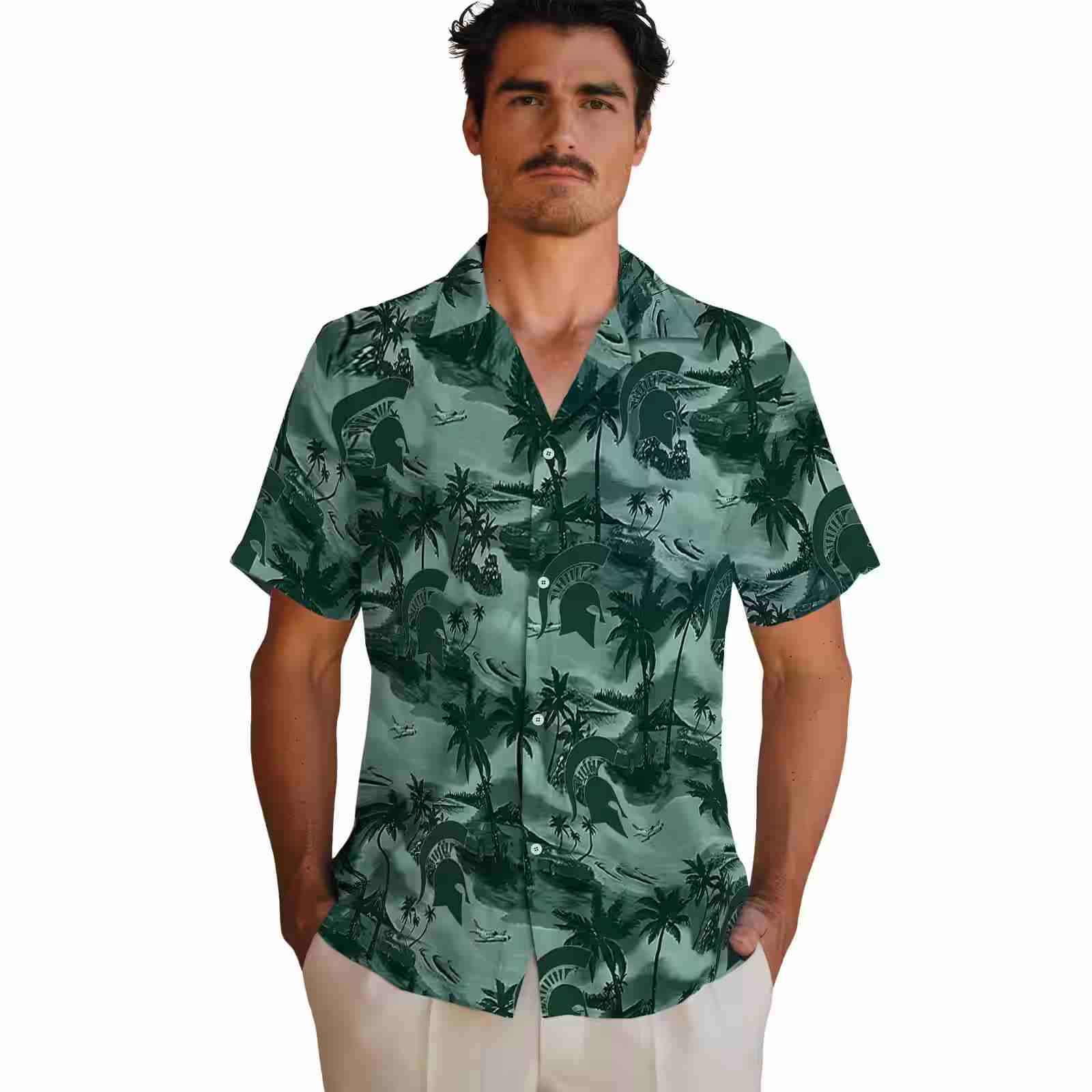 michigan state spartans coastal palms green hawaiian shirt fashion forward