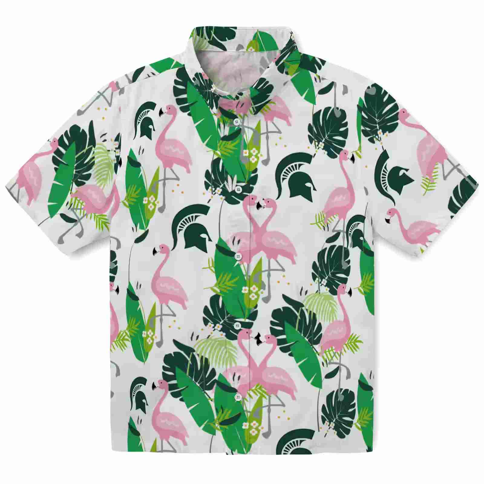 Michigan State Spartans Flamingo Foliage Green Hawaiian Shirt