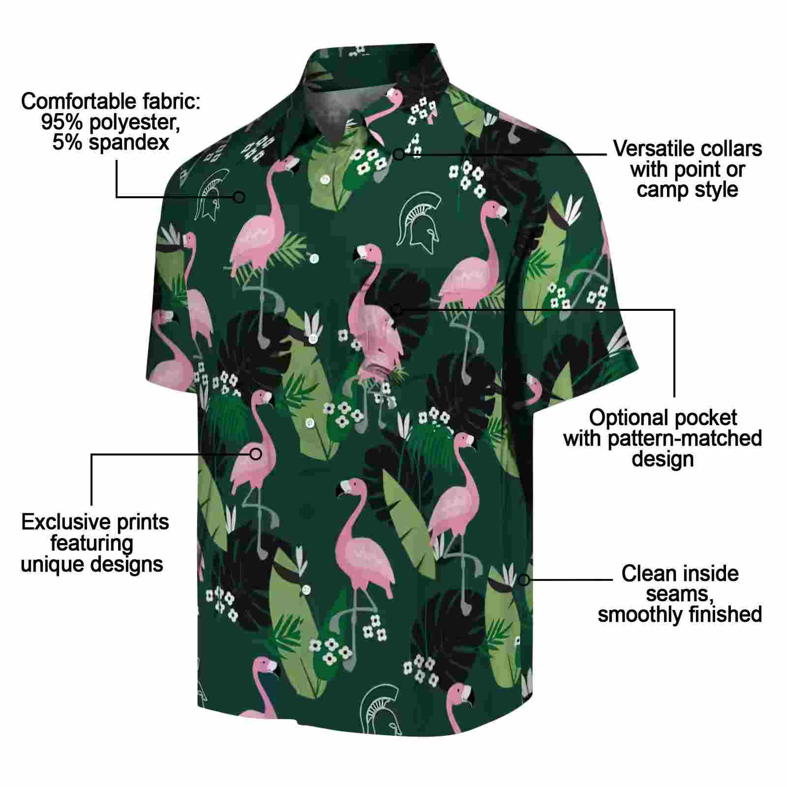 michigan state spartans flamingo leaf motif green hawaiian shirt new arrival