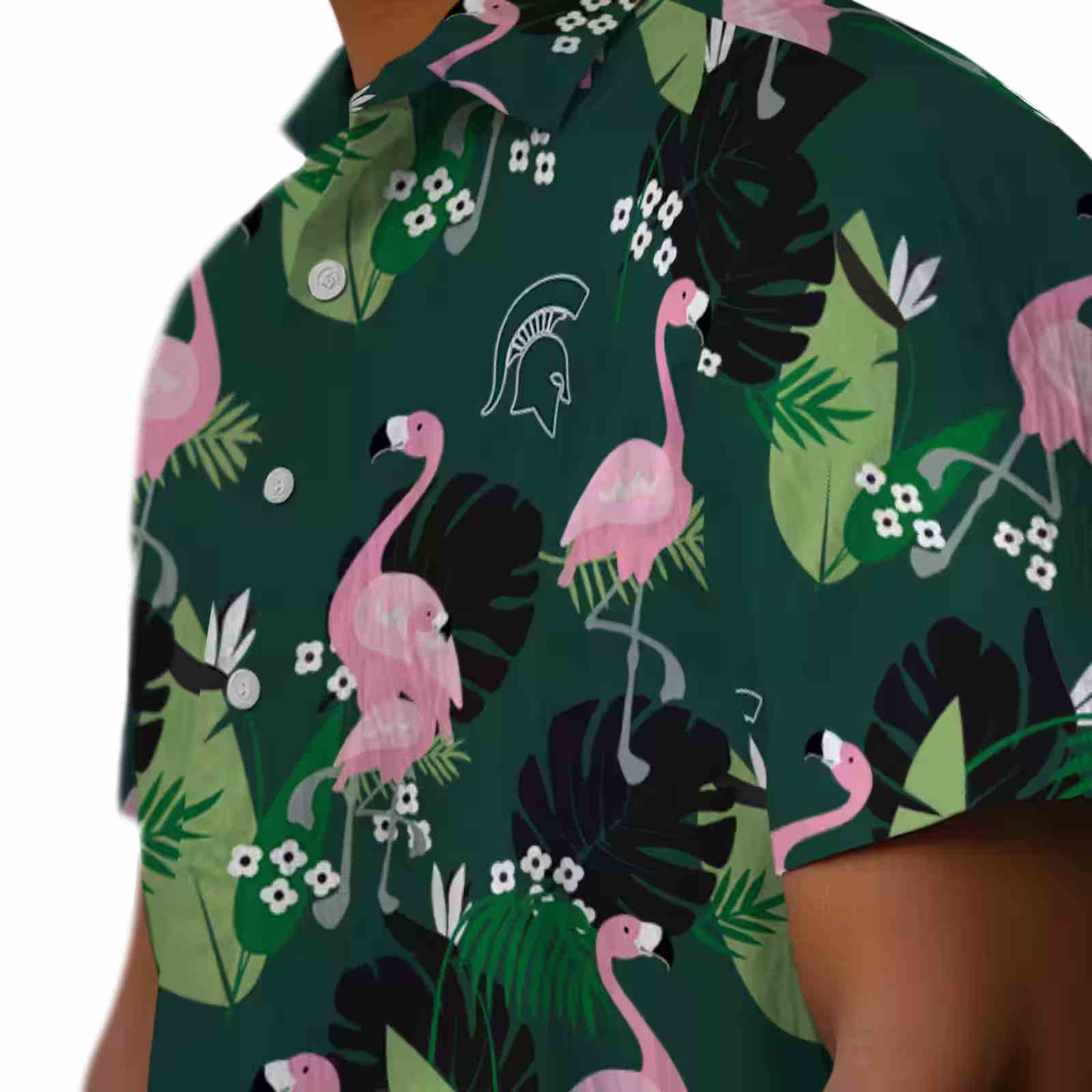 michigan state spartans flamingo leaf motif green hawaiian shirt trendy