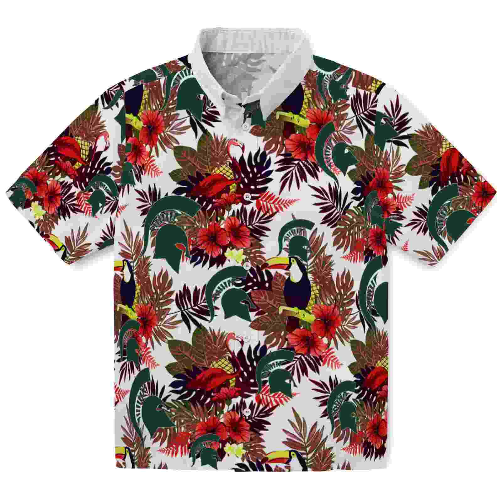 Michigan State Spartans Floral Toucan Green Red Hawaiian Shirt