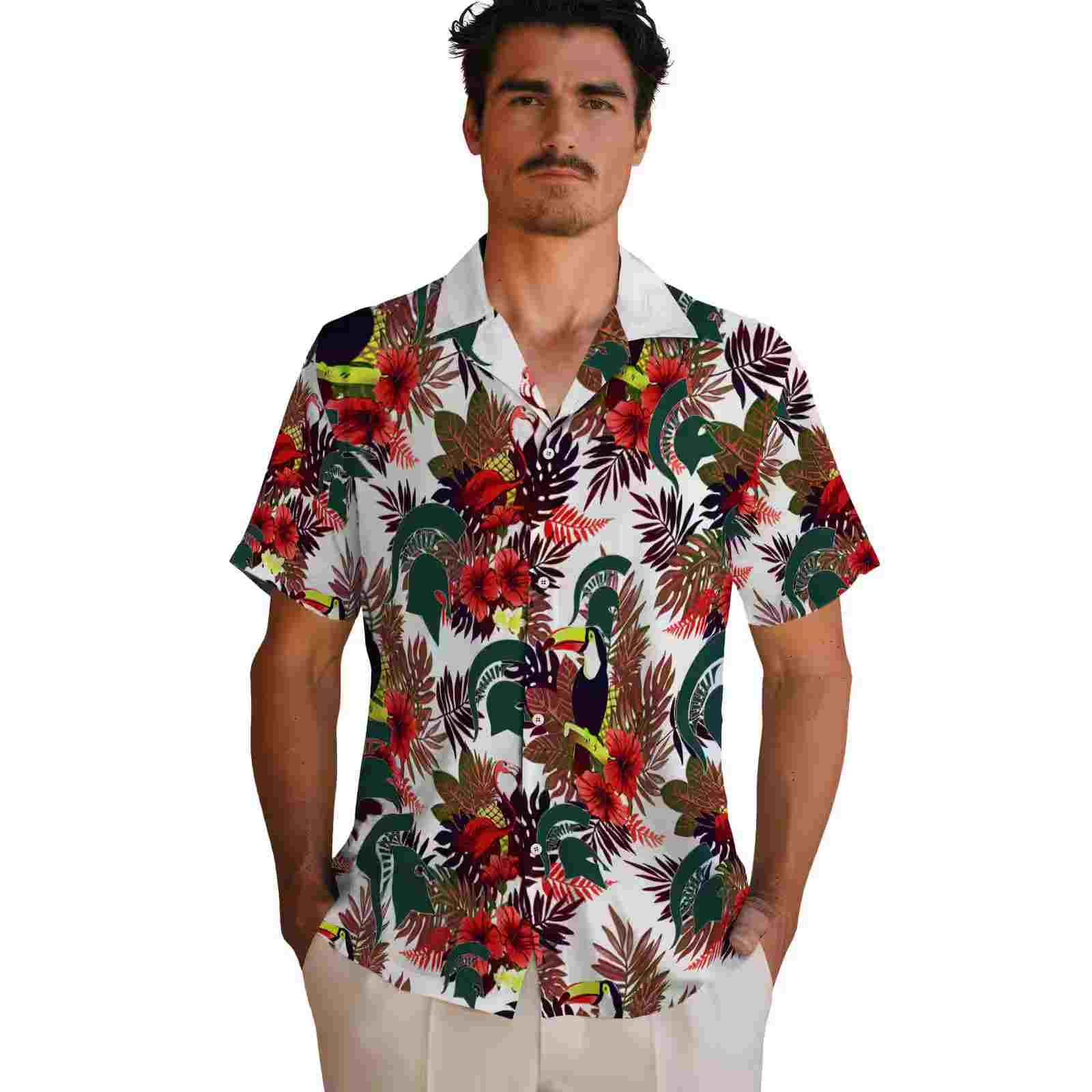 michigan state spartans floral toucan green red hawaiian shirt fashion forward