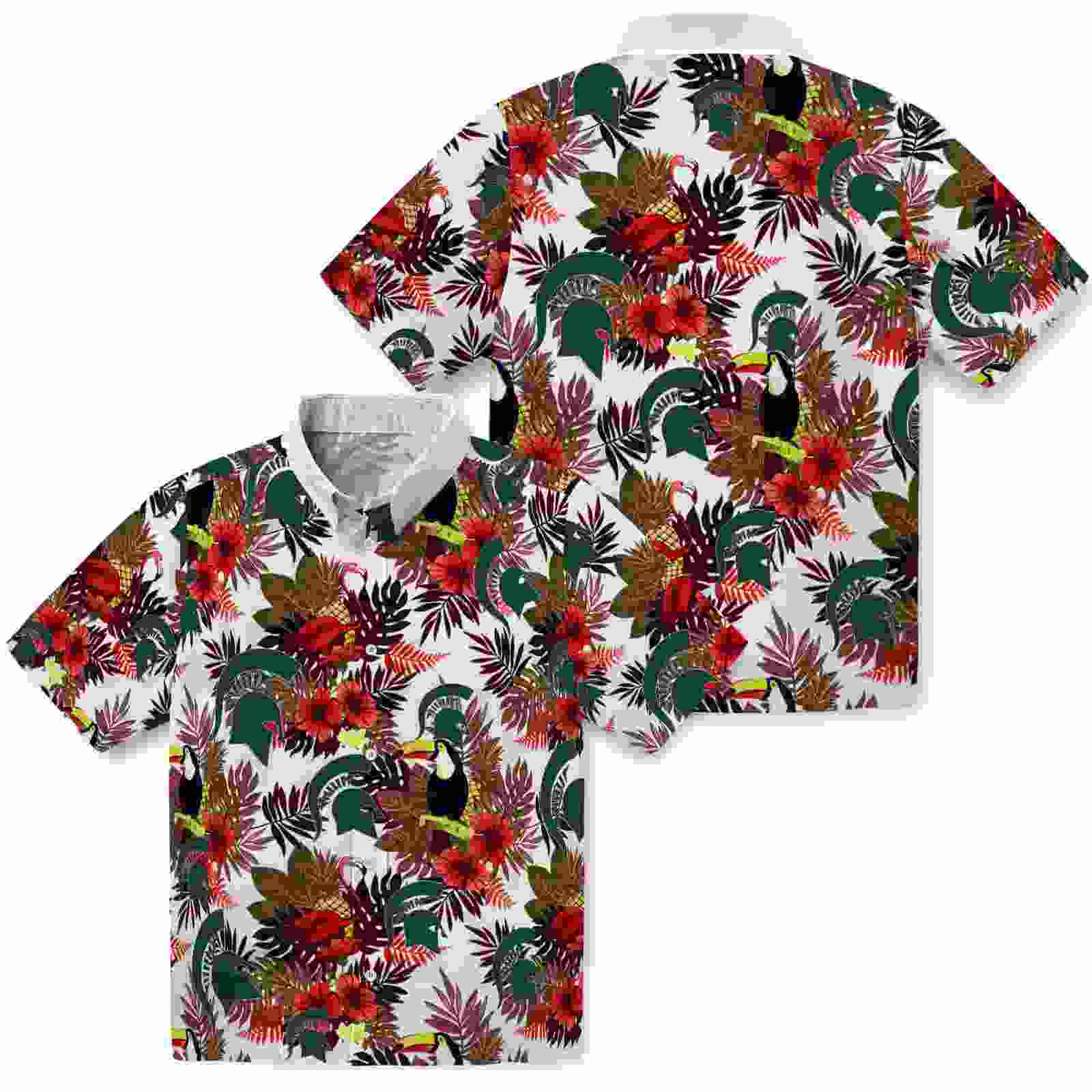 michigan state spartans floral toucan green red hawaiian shirt high quality