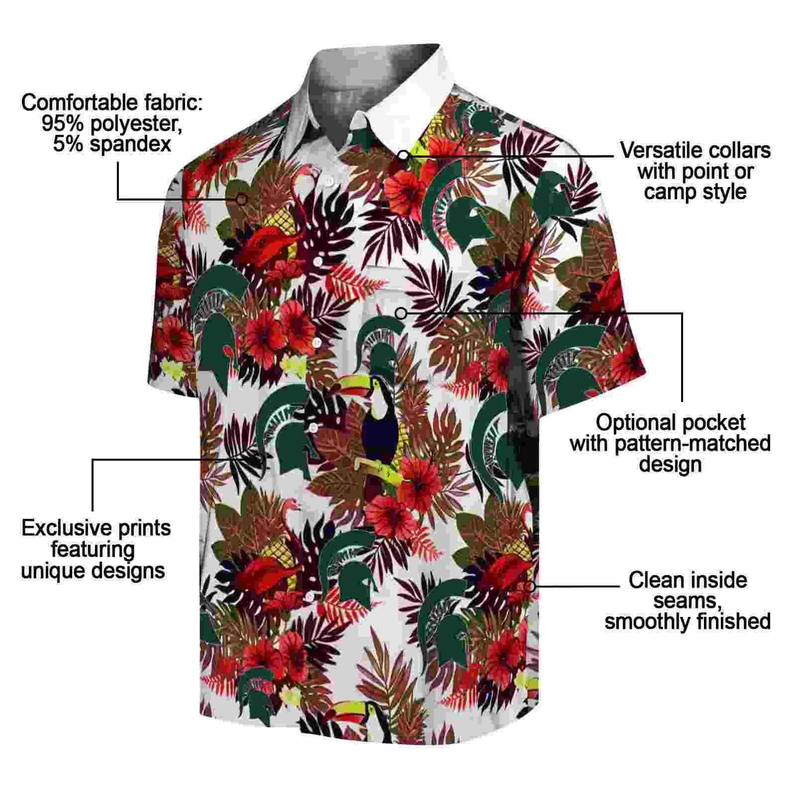 michigan state spartans floral toucan green red hawaiian shirt new arrival