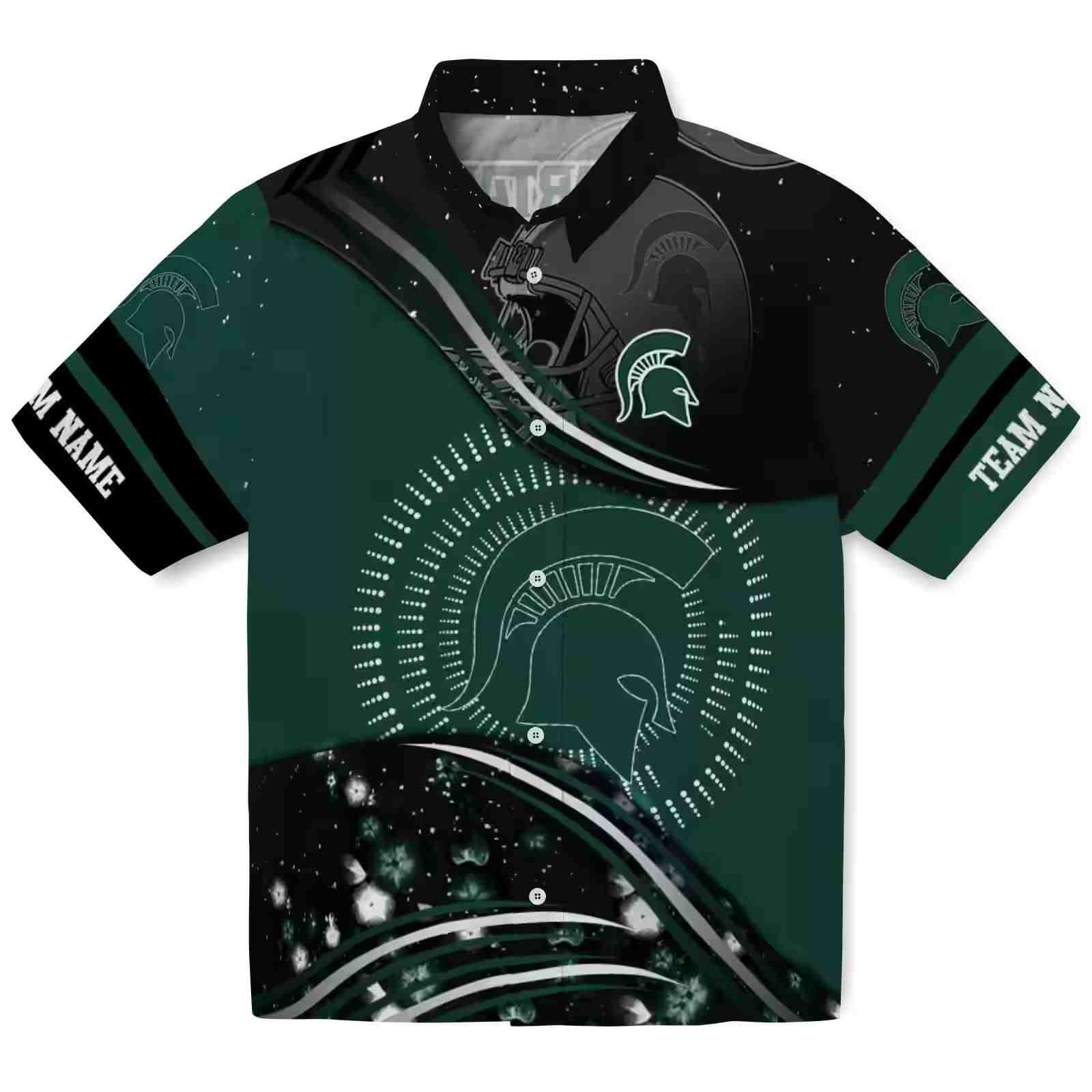 Michigan State Spartans Football Wave Green Black Hawaiian Shirt