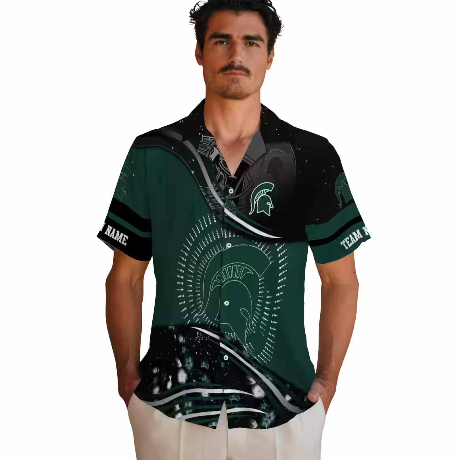 michigan state spartans football wave green black hawaiian shirt fashion forward