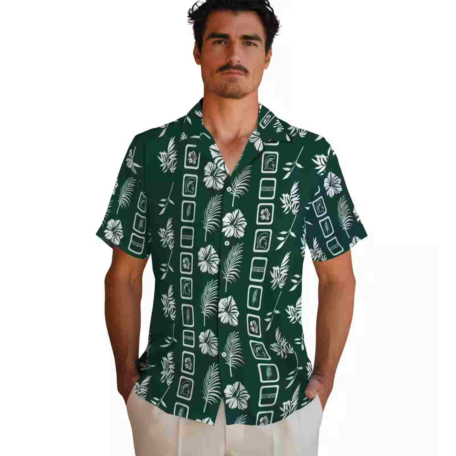 michigan state spartans framed floral green hawaiian shirt fashion forward