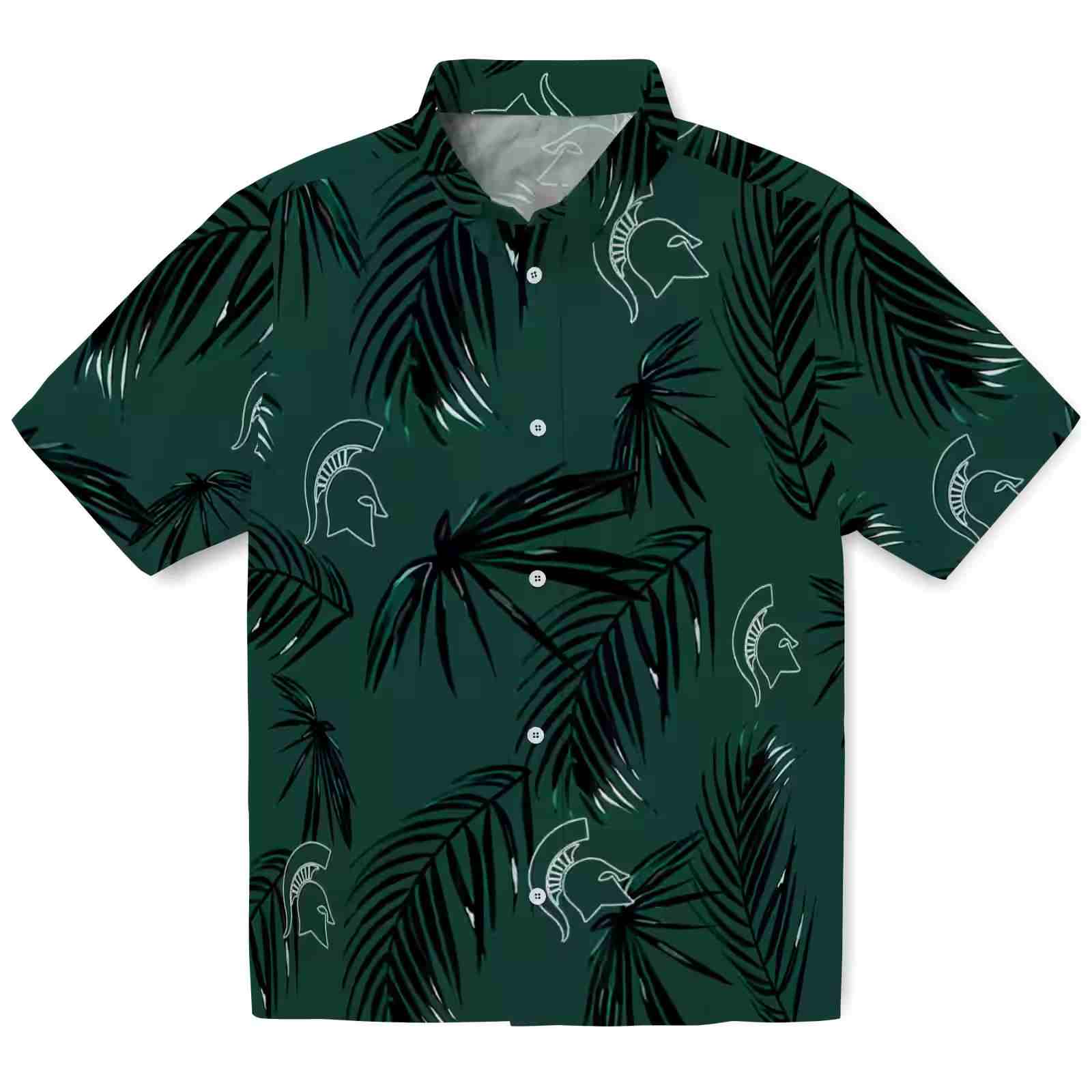 Michigan State Spartans Palm Leaf Green Hawaiian Shirt