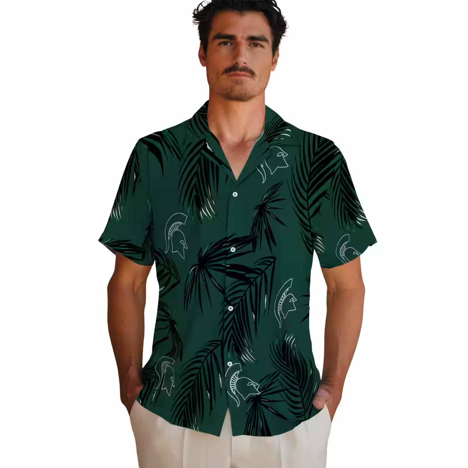 michigan state spartans palm leaf green hawaiian shirt fashion forward