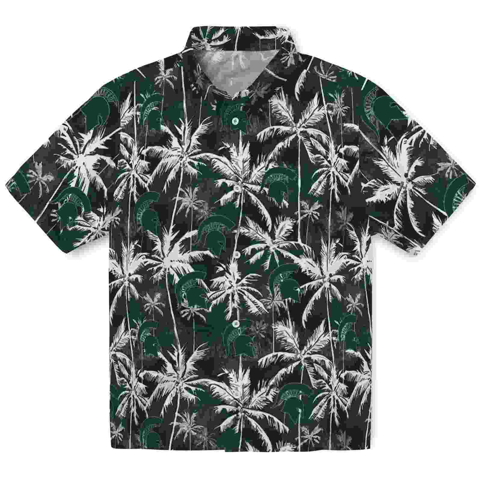 Michigan State Spartans Palm Pattern Green Black Hawaiian Shirt