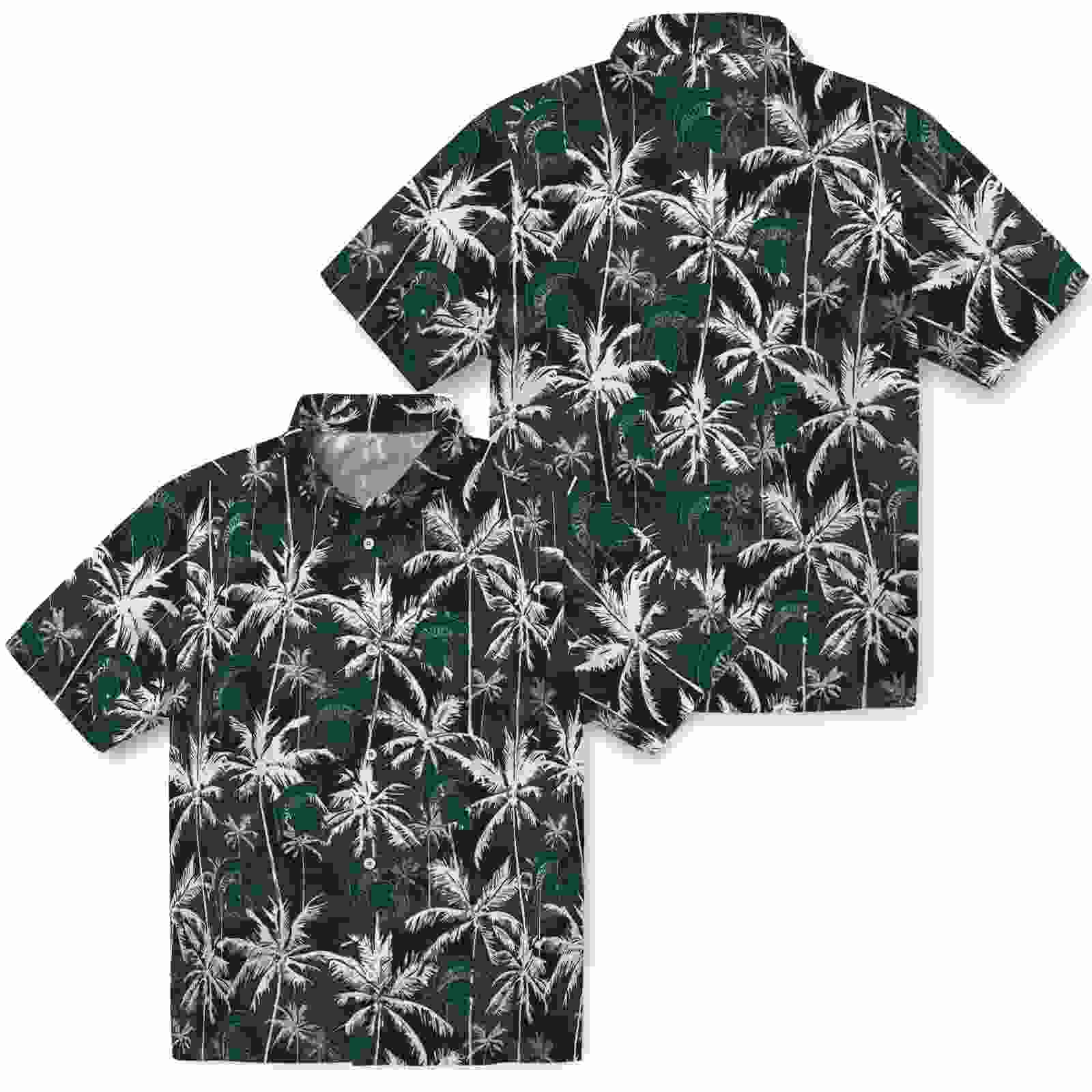 michigan state spartans palm pattern green black hawaiian shirt high quality