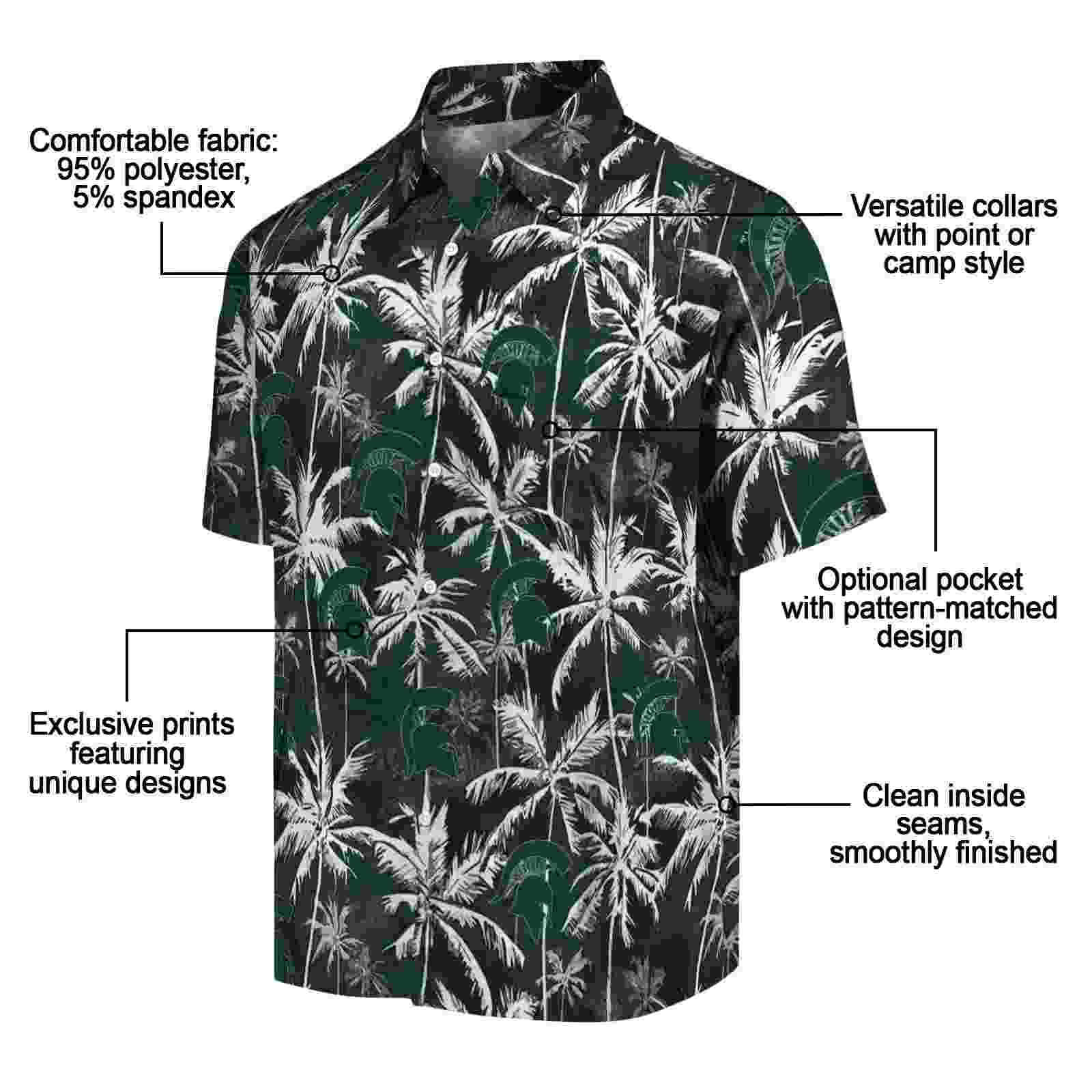 michigan state spartans palm pattern green black hawaiian shirt new arrival