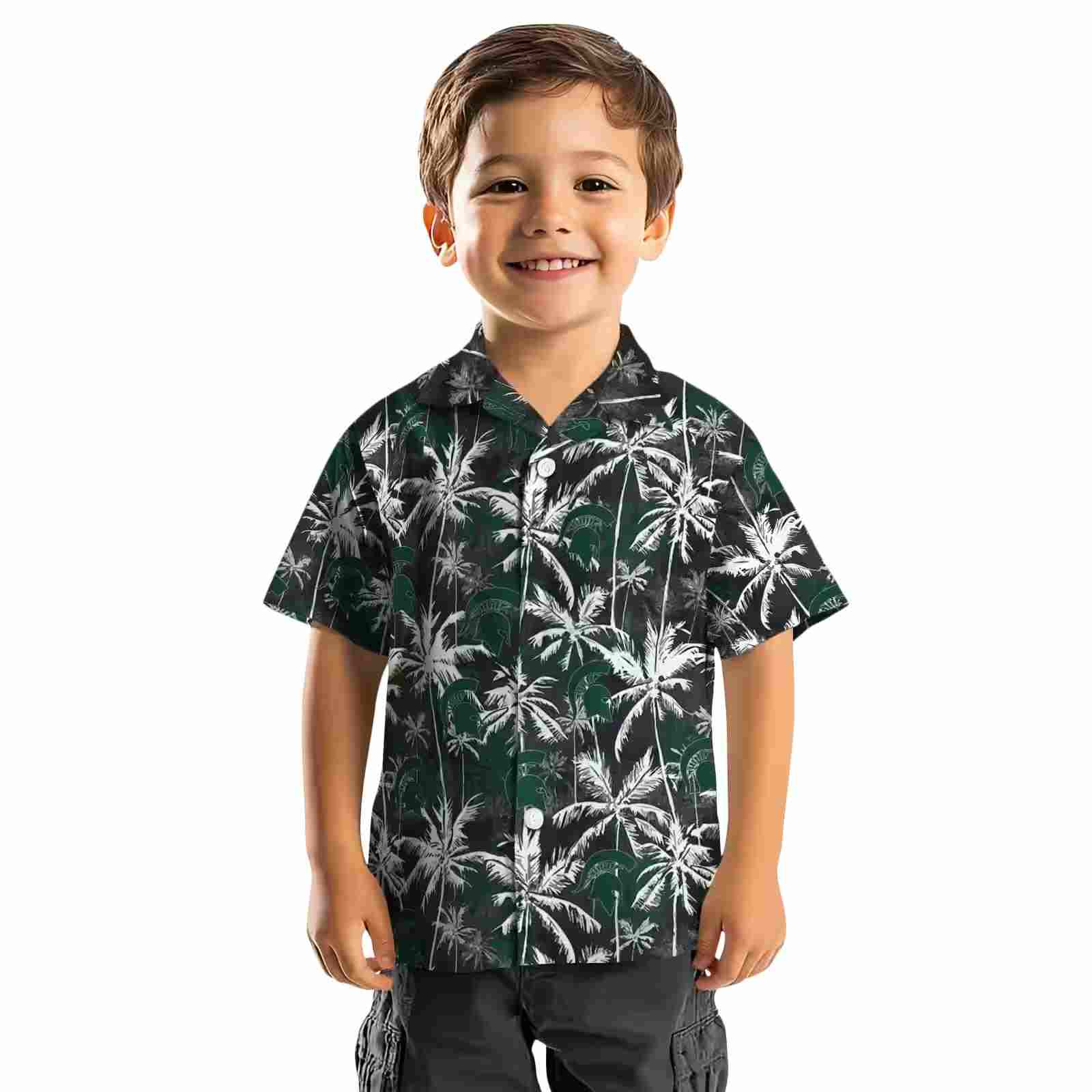 michigan state spartans palm pattern green black hawaiian shirt top rated