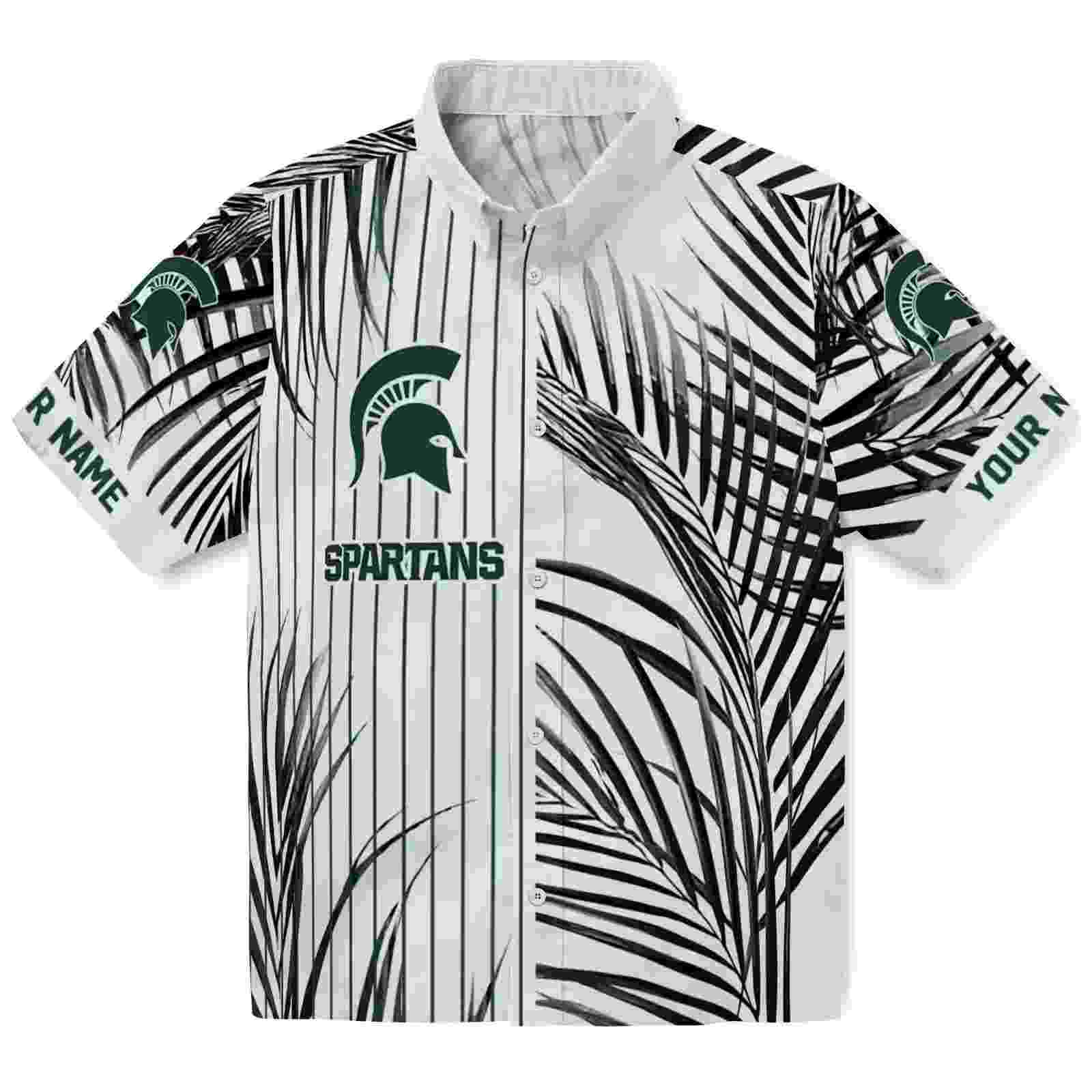 Michigan State Spartans Palm Stripes Green Black White Hawaiian Shirt