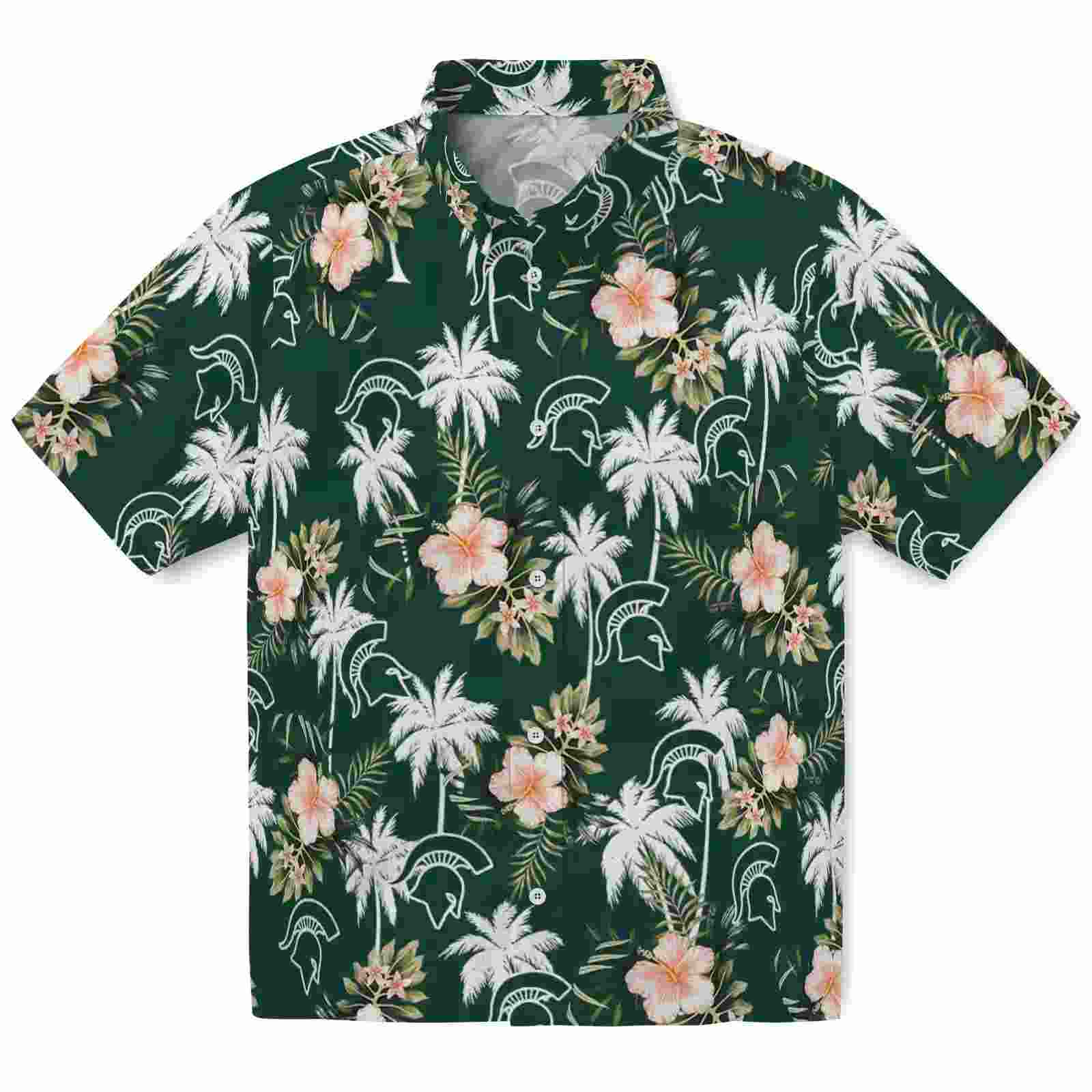 Michigan State Spartans Palm Tree Flower Green Hawaiian Shirt