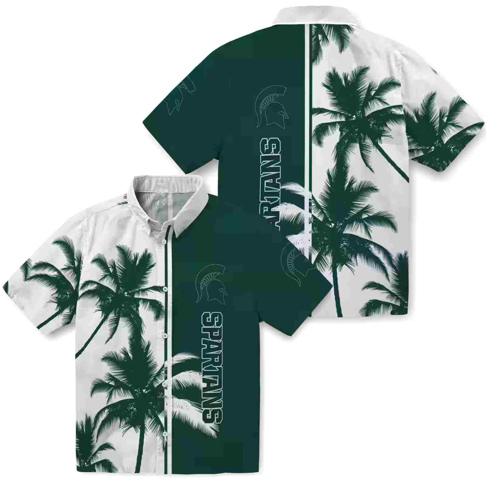 michigan state spartans palm trees green white hawaiian shirt high quality