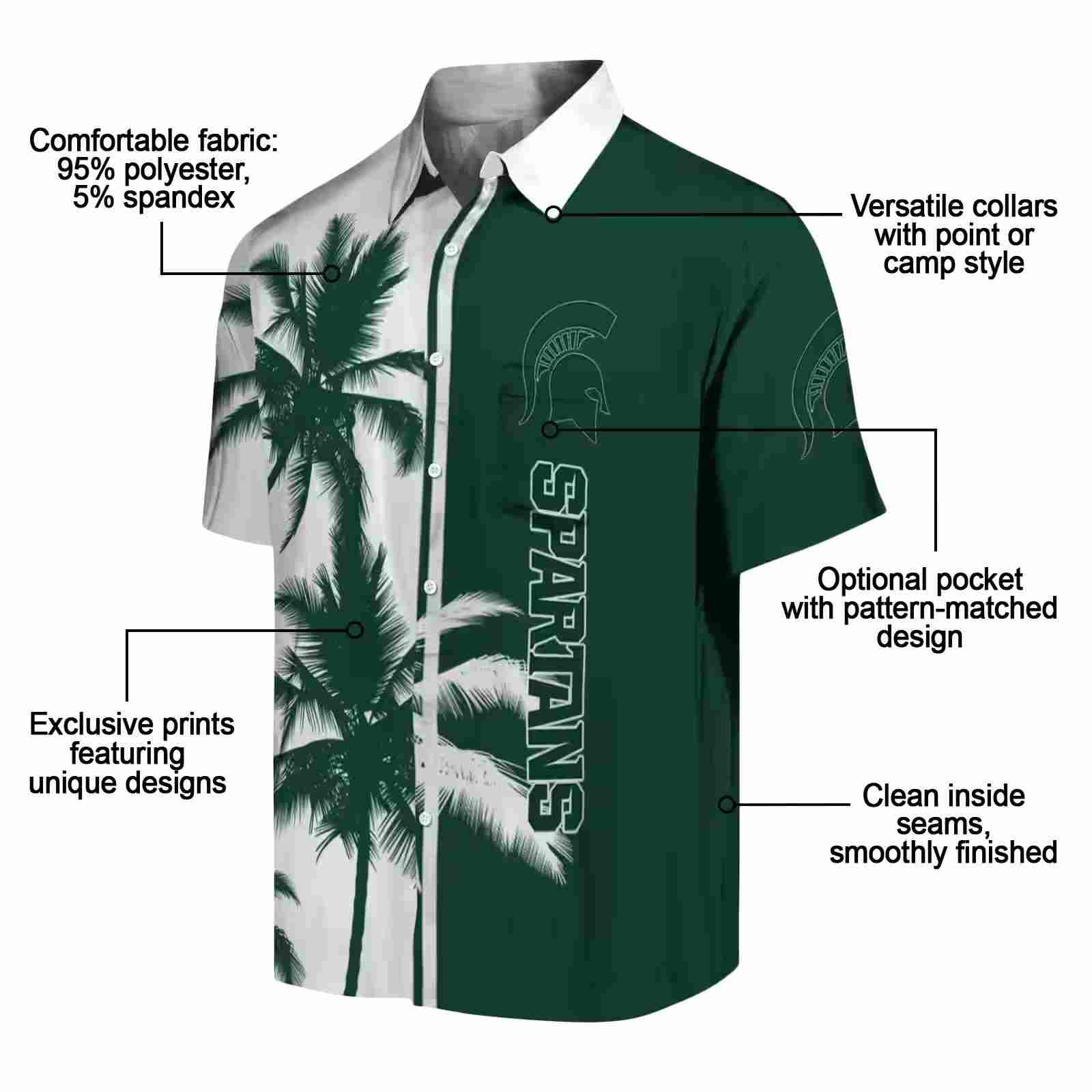 michigan state spartans palm trees green white hawaiian shirt new arrival