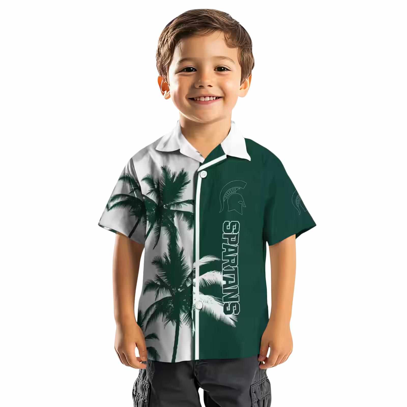 michigan state spartans palm trees green white hawaiian shirt top rated