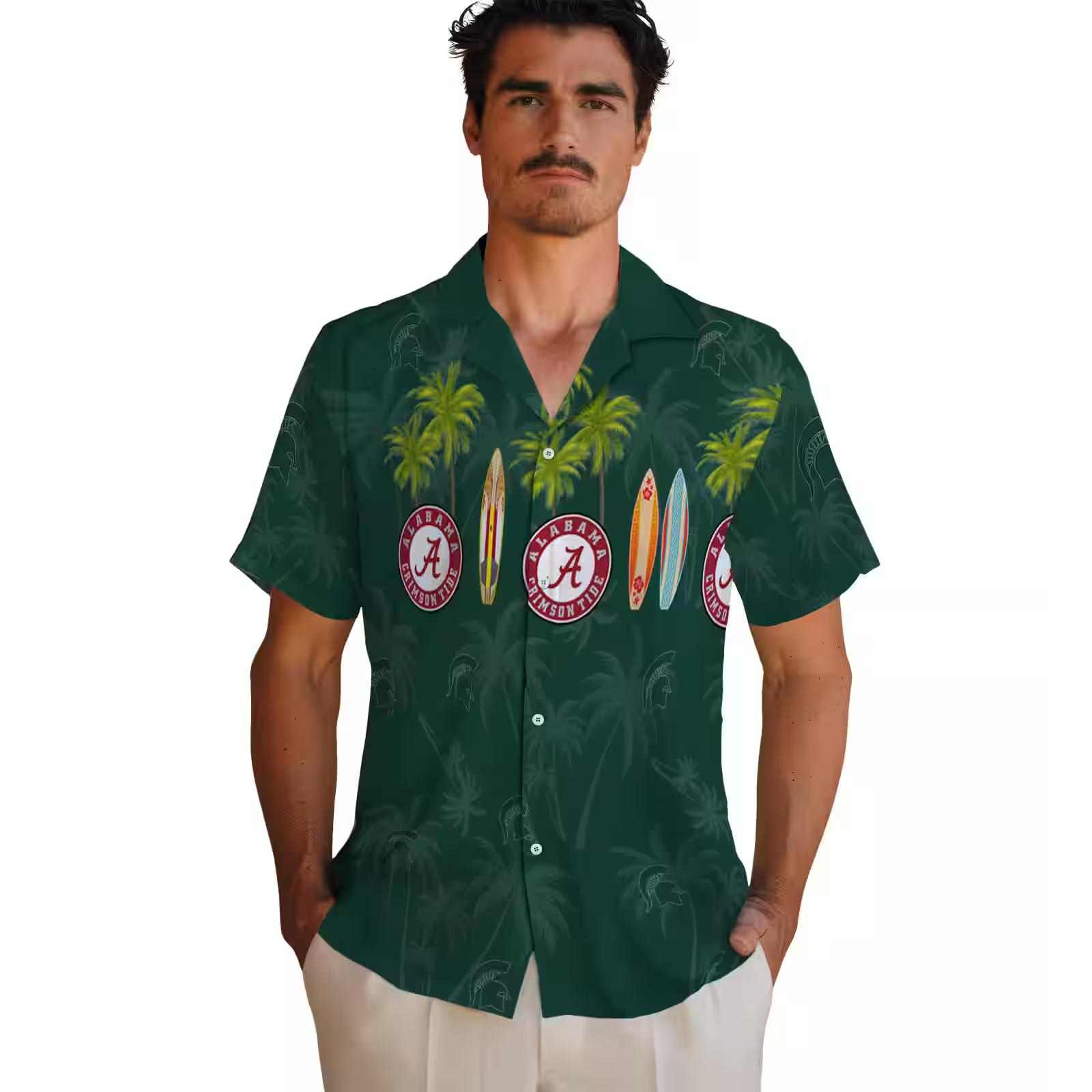 michigan state spartans surfboard palm green hawaiian shirt fashion forward