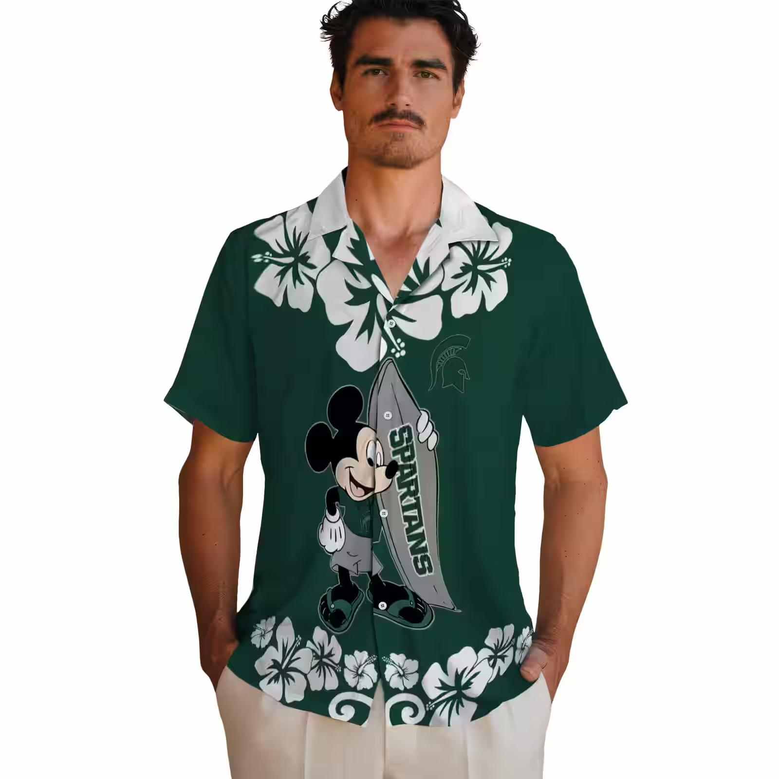 michigan state spartans surfing mickey green hawaiian shirt fashion forward