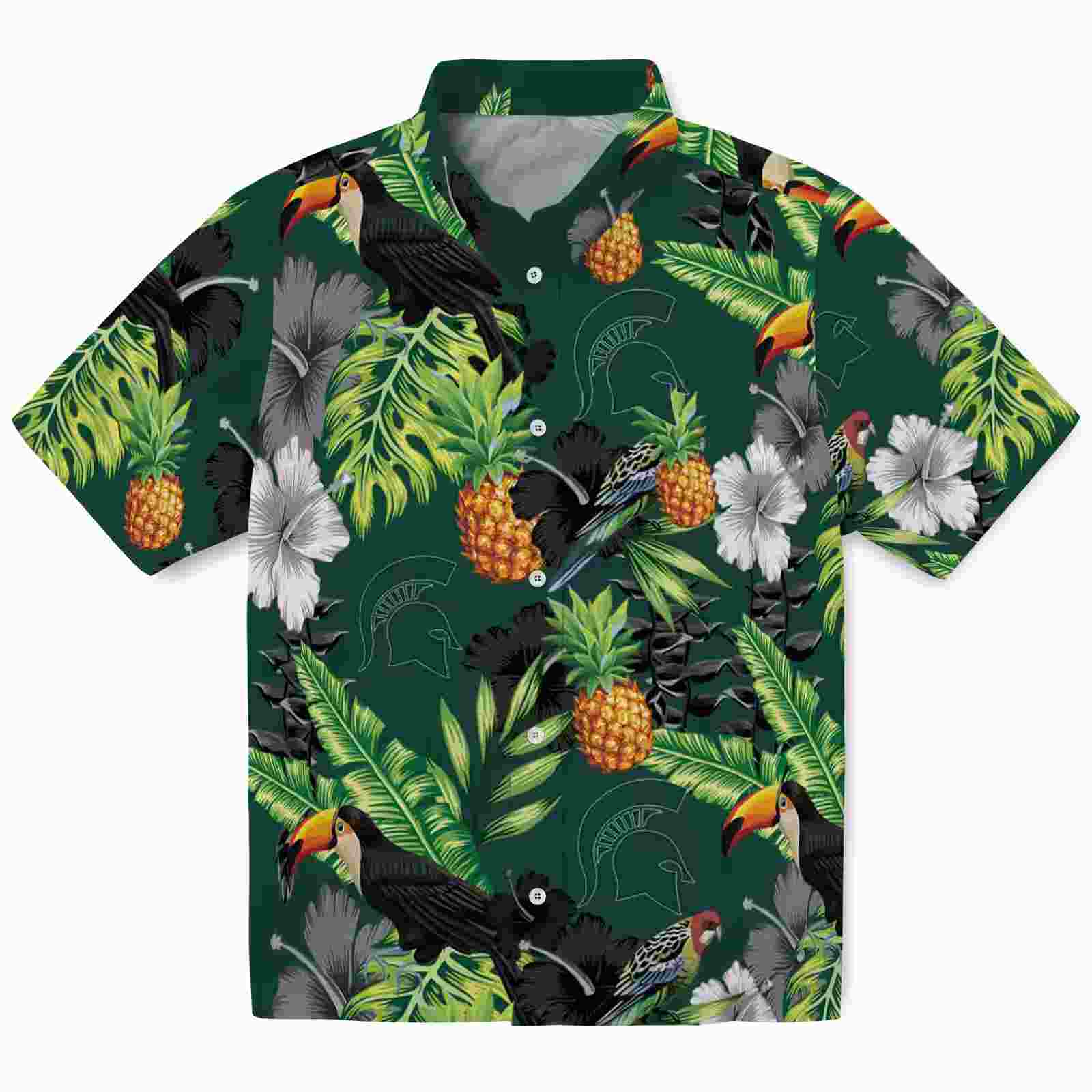 Michigan State Spartans Toucan Hibiscus Pineapple Green Hawaiian Shirt