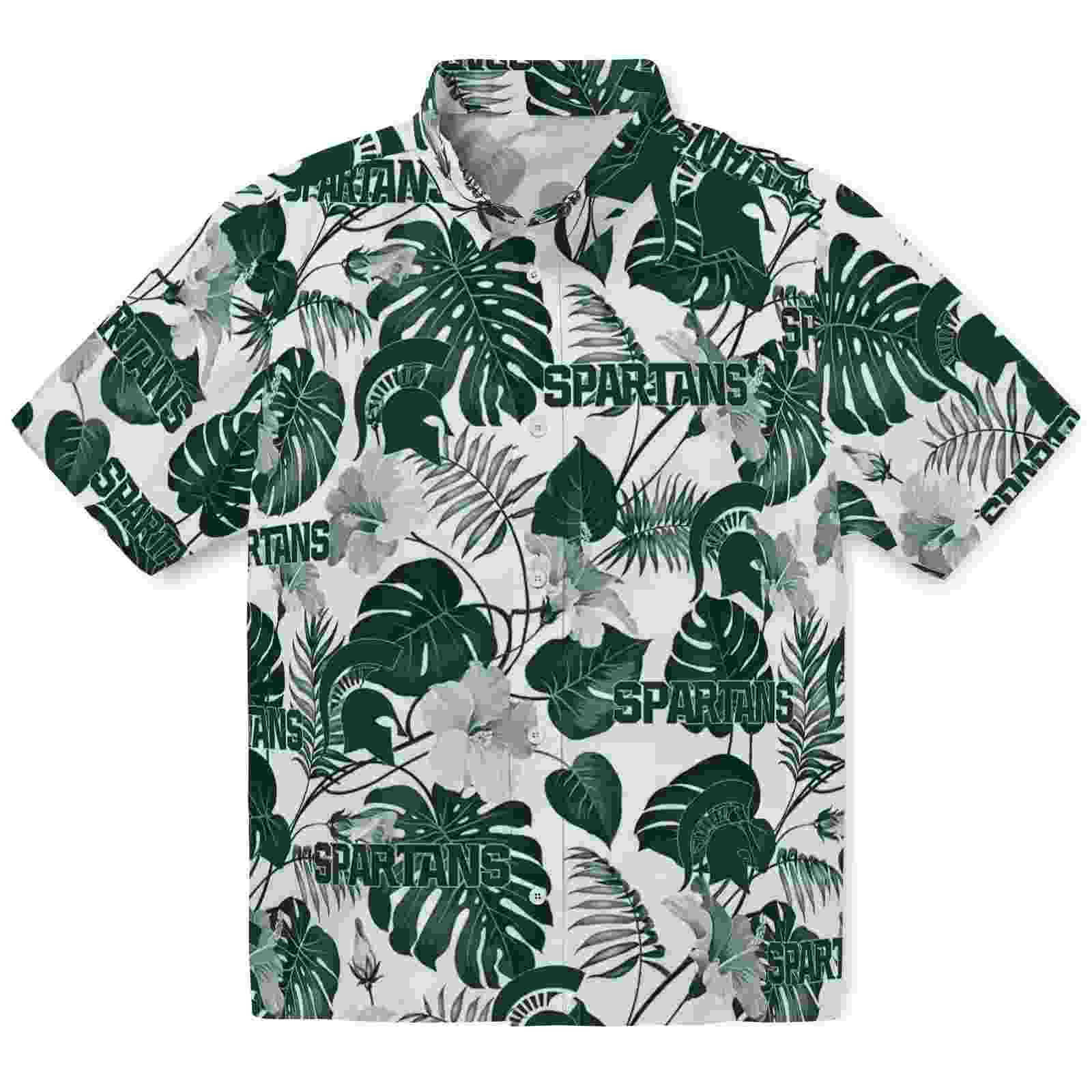 Michigan State Spartans Tropical Plants Green White Hawaiian Shirt