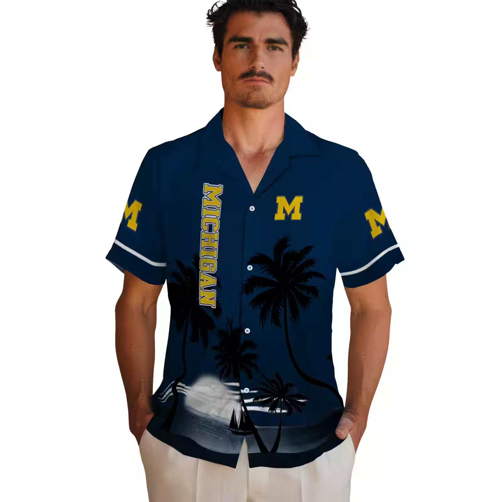 michigan wolverines beach sunset blue black hawaiian shirt fashion forward