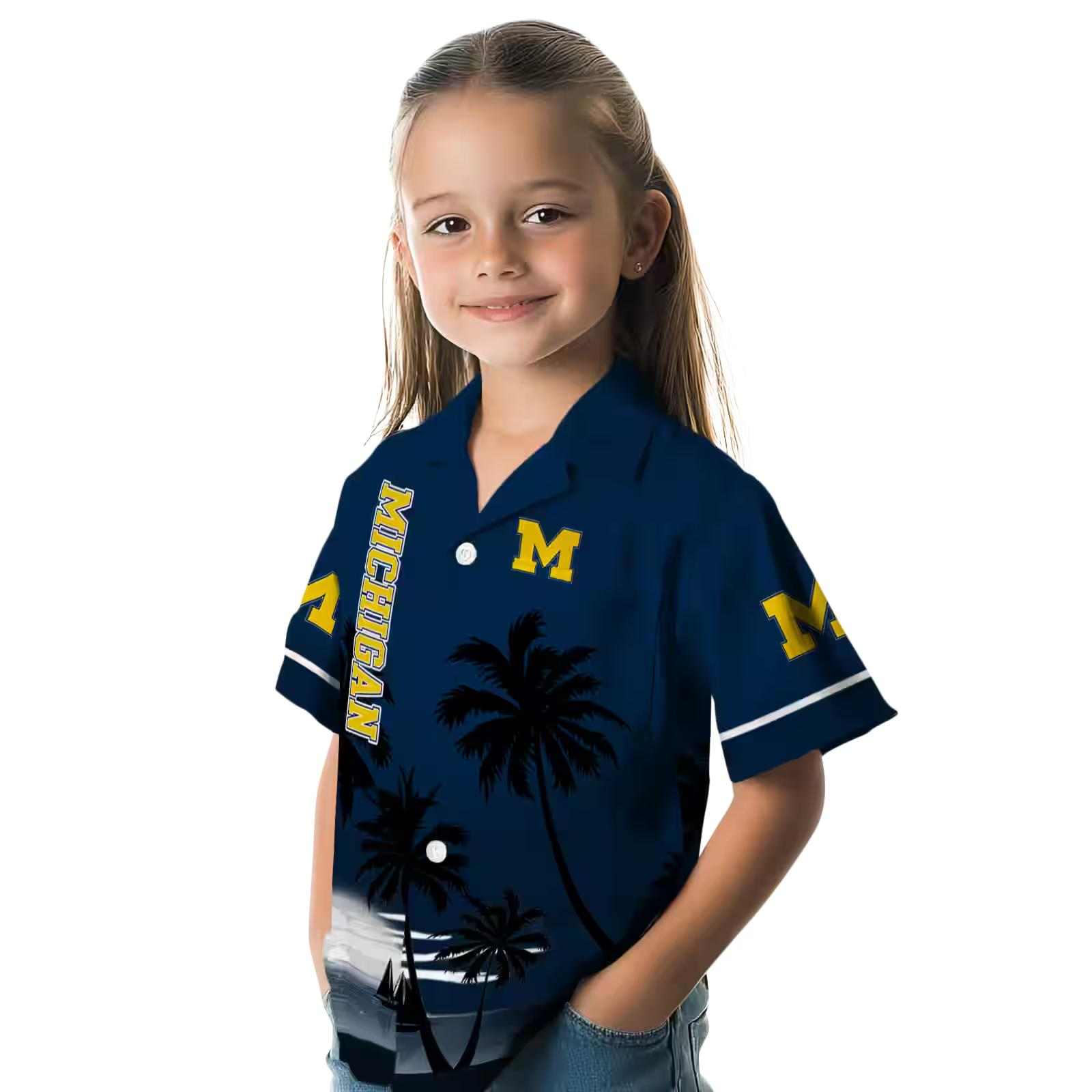 michigan wolverines beach sunset blue black hawaiian shirt premium grade