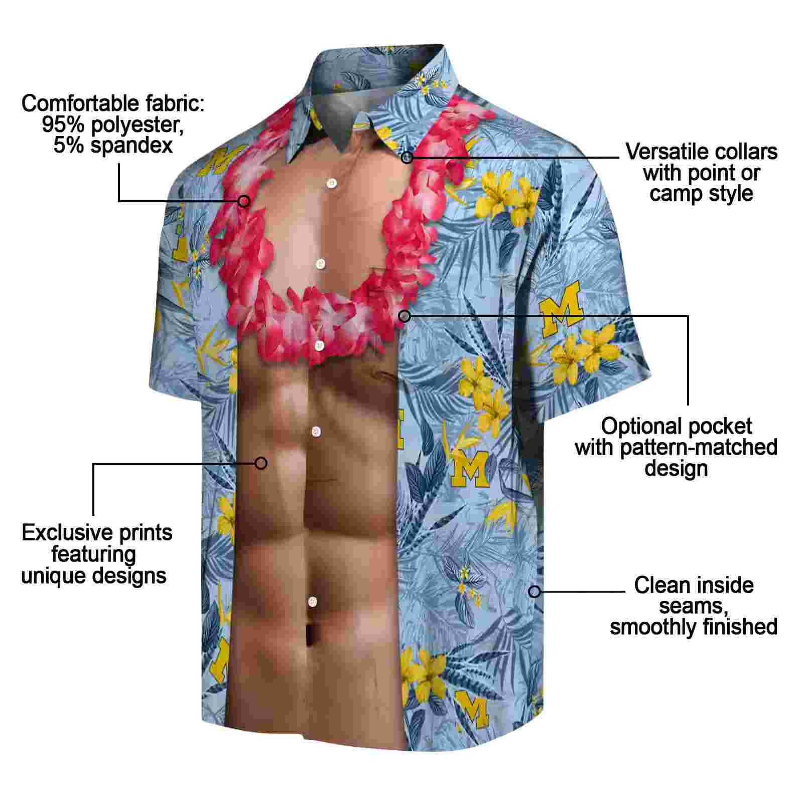 michigan wolverines chest illusion blue hawaiian shirt new arrival