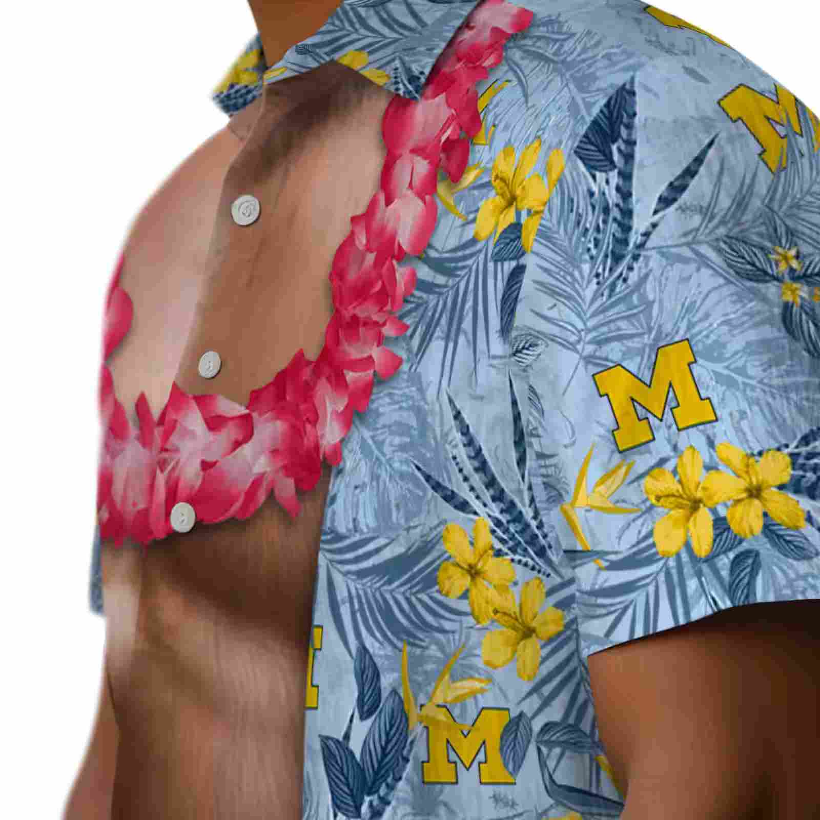 michigan wolverines chest illusion blue hawaiian shirt trendy