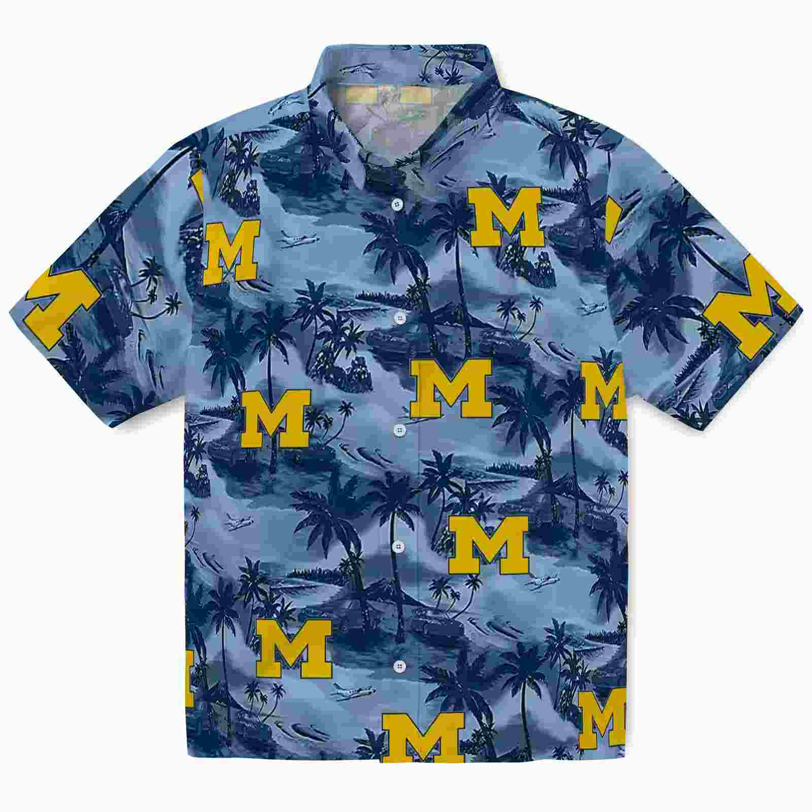 Michigan Wolverines Coastal Palms Blue Hawaiian Shirt