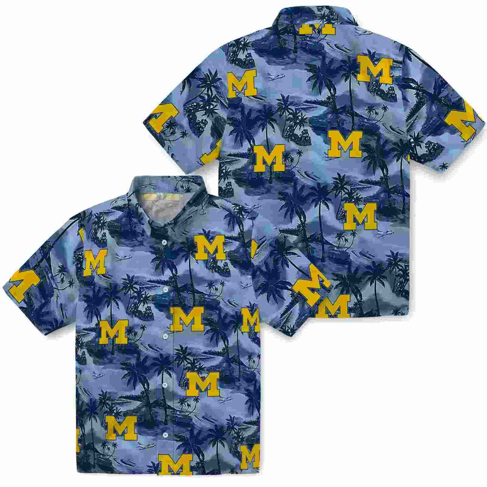 michigan wolverines coastal palms blue hawaiian shirt high quality